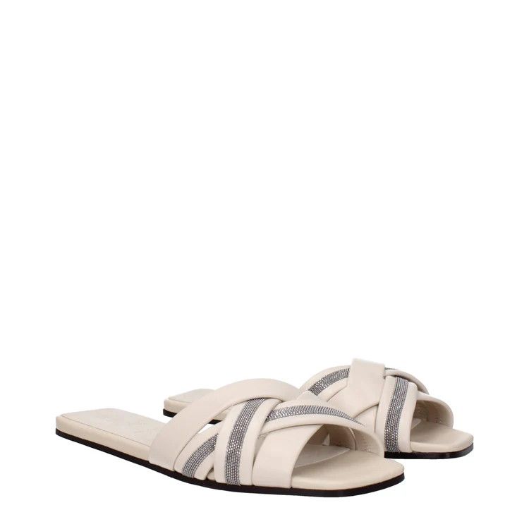 Brunello Cucinelli ob1o1e1024 Leather Slippers in Beige Size US 8 / IT 38 - 2 Thumbnail