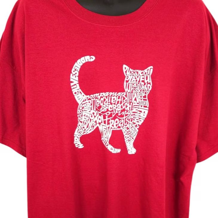 Gildan VINTAGE Cat T Shirt Mens Size 3XL Red Word Pop Art Tee Size US XXL / EU 58 / 5 - 2 Thumbnail