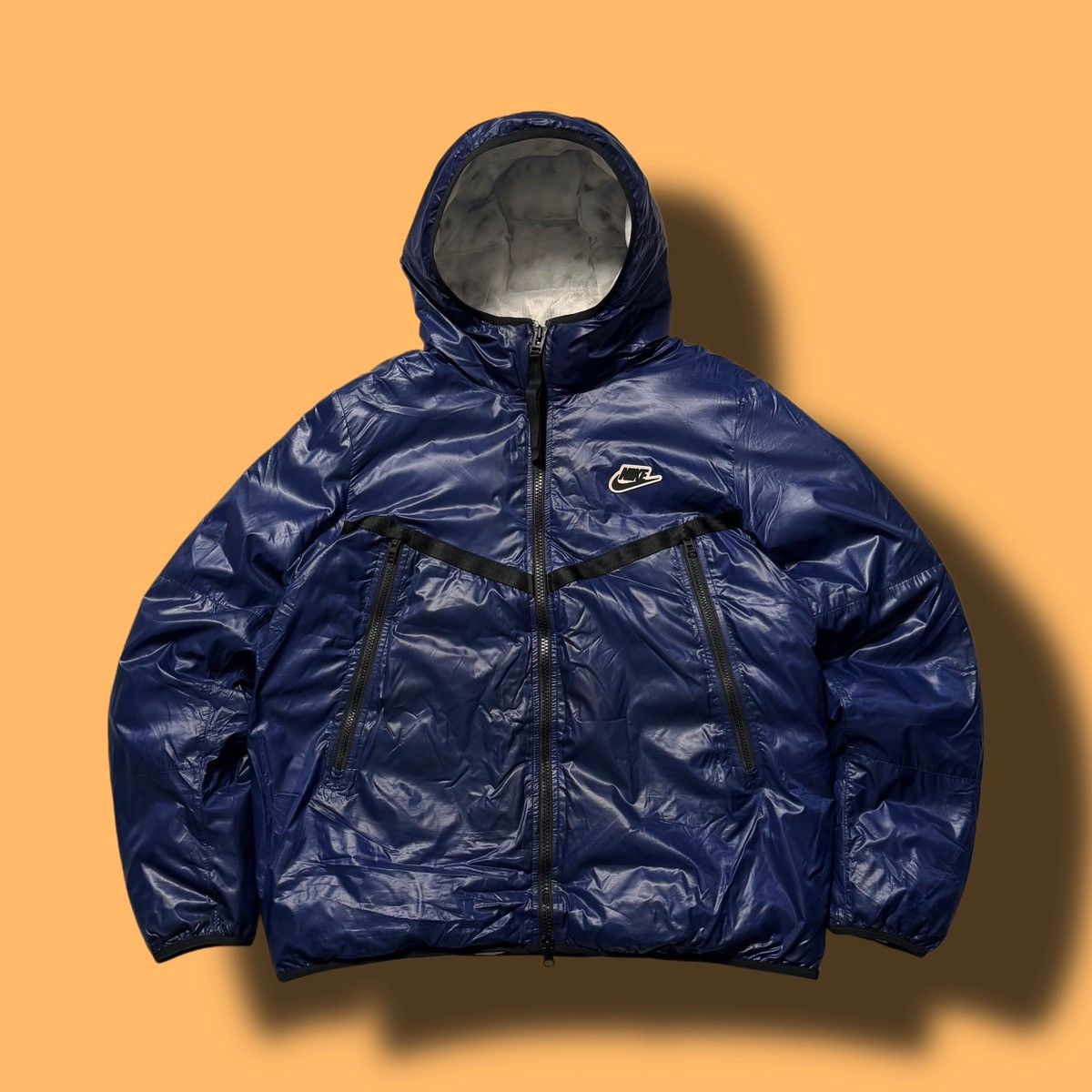 ジャケット・アウター 00s NIKE padded hooded jacket Y2K XL Vintage Nike Big Bubble Puffer Jacket Mens Grey Duck Down