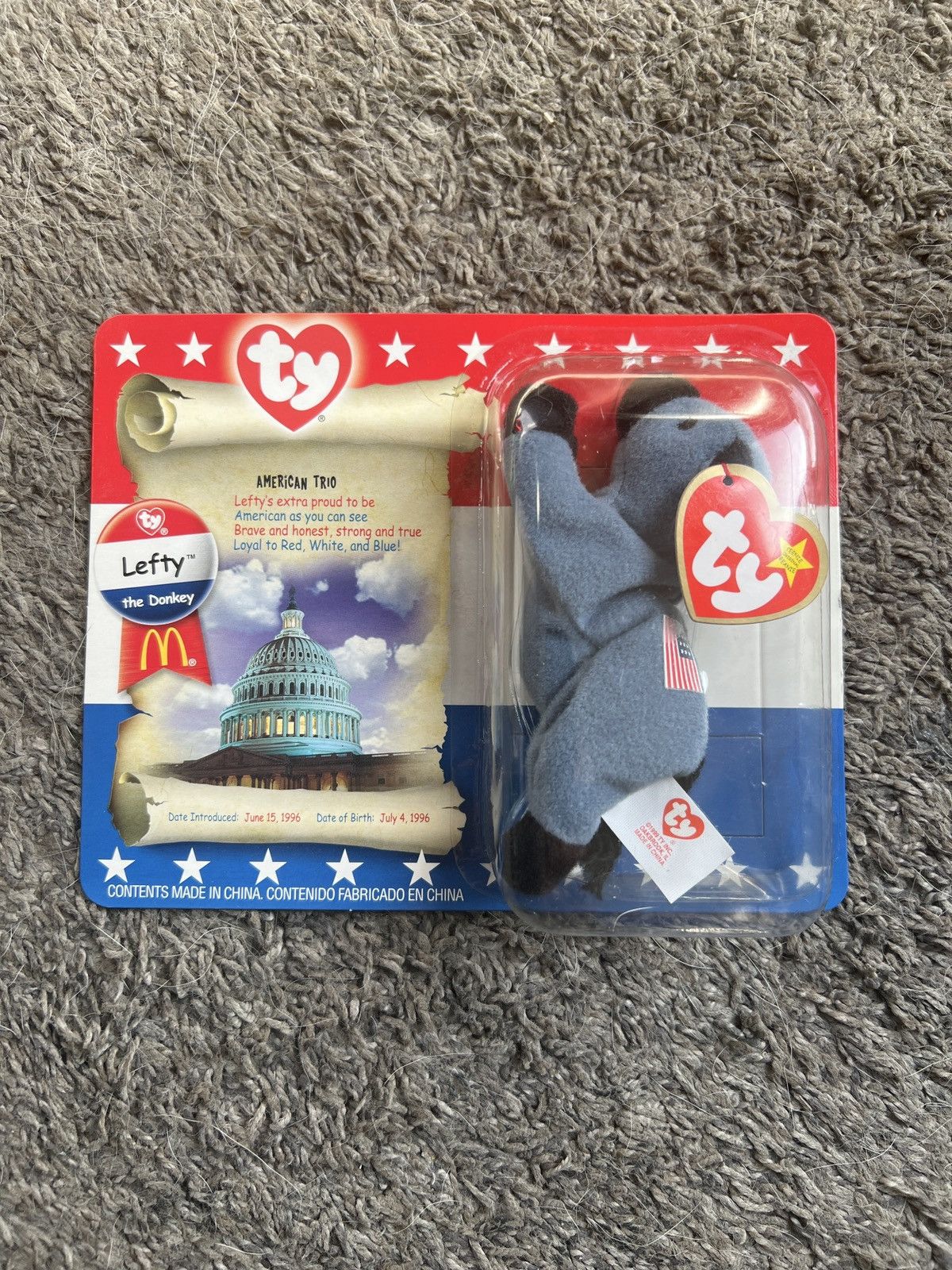 Vintage 2000 McDonald’s Ty Lefty The Donkey Teenie Beanie Baby Size ONE SIZE - 1 Thumbnail