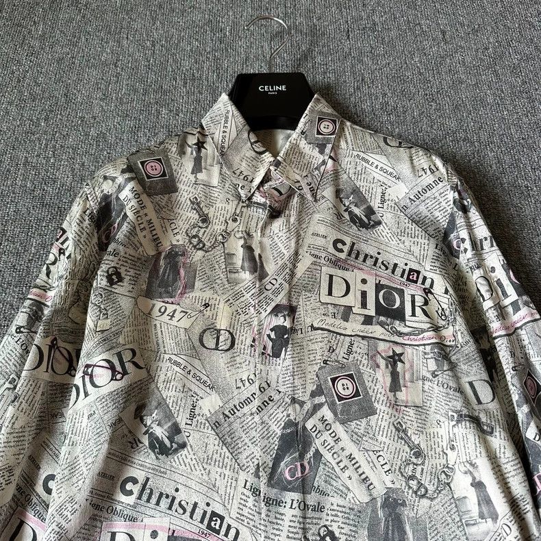 Dior Dior size 38 Newspaper pattern mulberry silk shirt Size M / US 6-8 / IT 42-44 - 2 Thumbnail