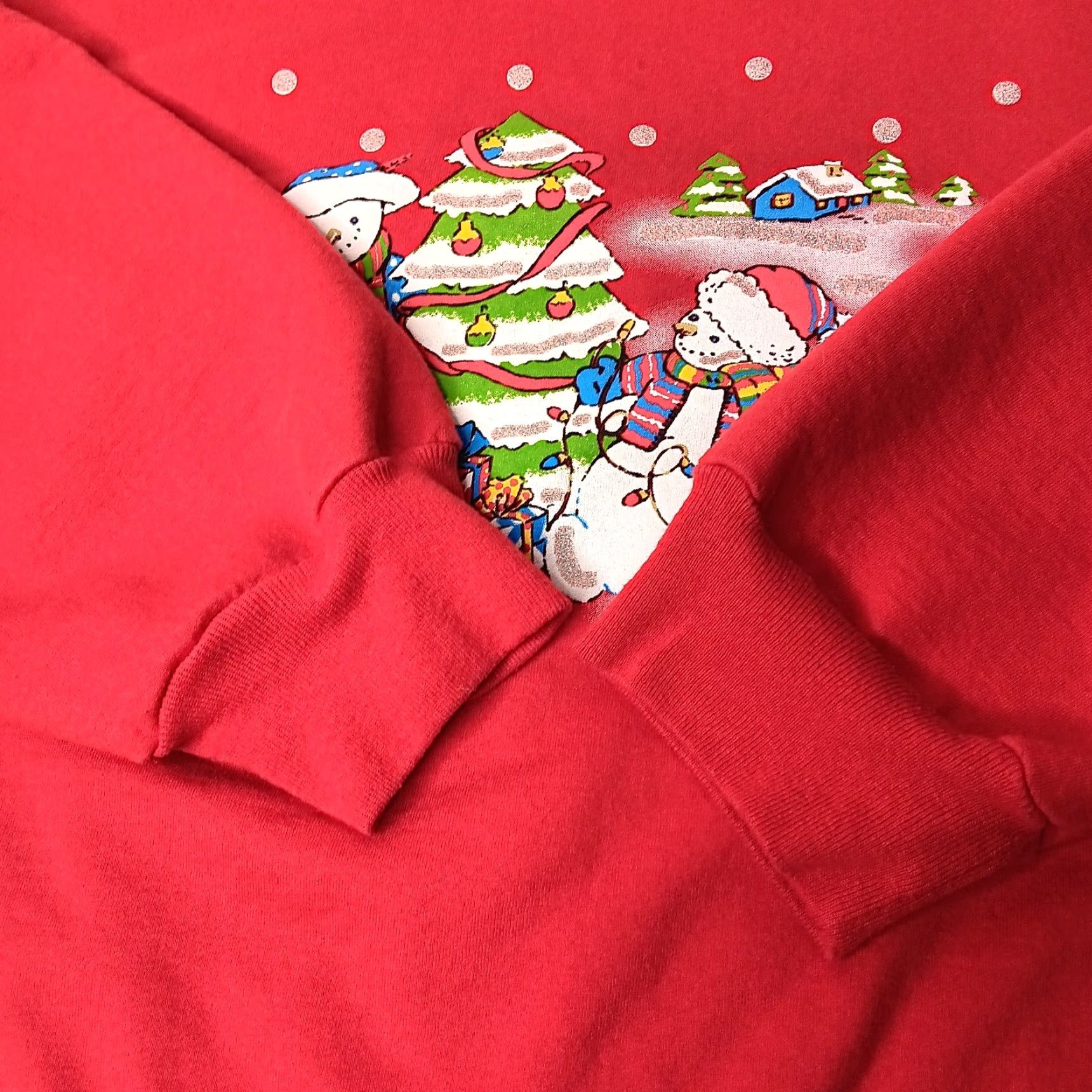Basic Editions VINTAGE Basic Editions Sweatshirt Christmas Snowman Red XL Glitter Crew Neck Women Holiday Winter Pattern: Solid, Long Sleeve, Cotton/Polyester Size XL / US 12-14 / IT 48-50 - 6 Thumbnail