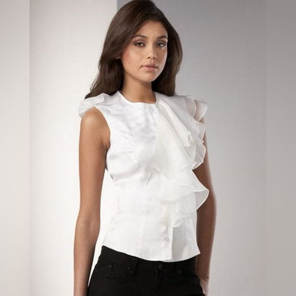 Rock & Republic NEW $945 Rock & Republic Tailor Made Runway White Silk Ruffl Size S / US 4 / IT 40 - 14 Thumbnail