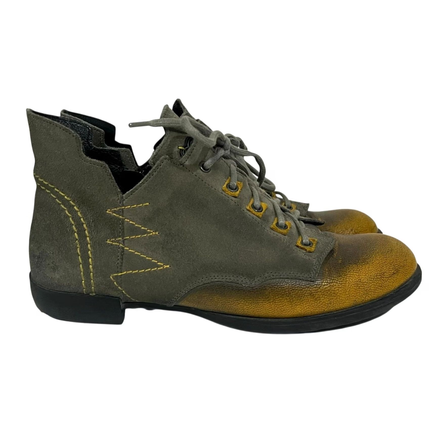 Vintage Maciejka Ankle Boots Boots Leather Gray Yellow Vintage-Look Zip Sz 8 Womens Shoes Size US 8 / IT 38 - 2 Thumbnail
