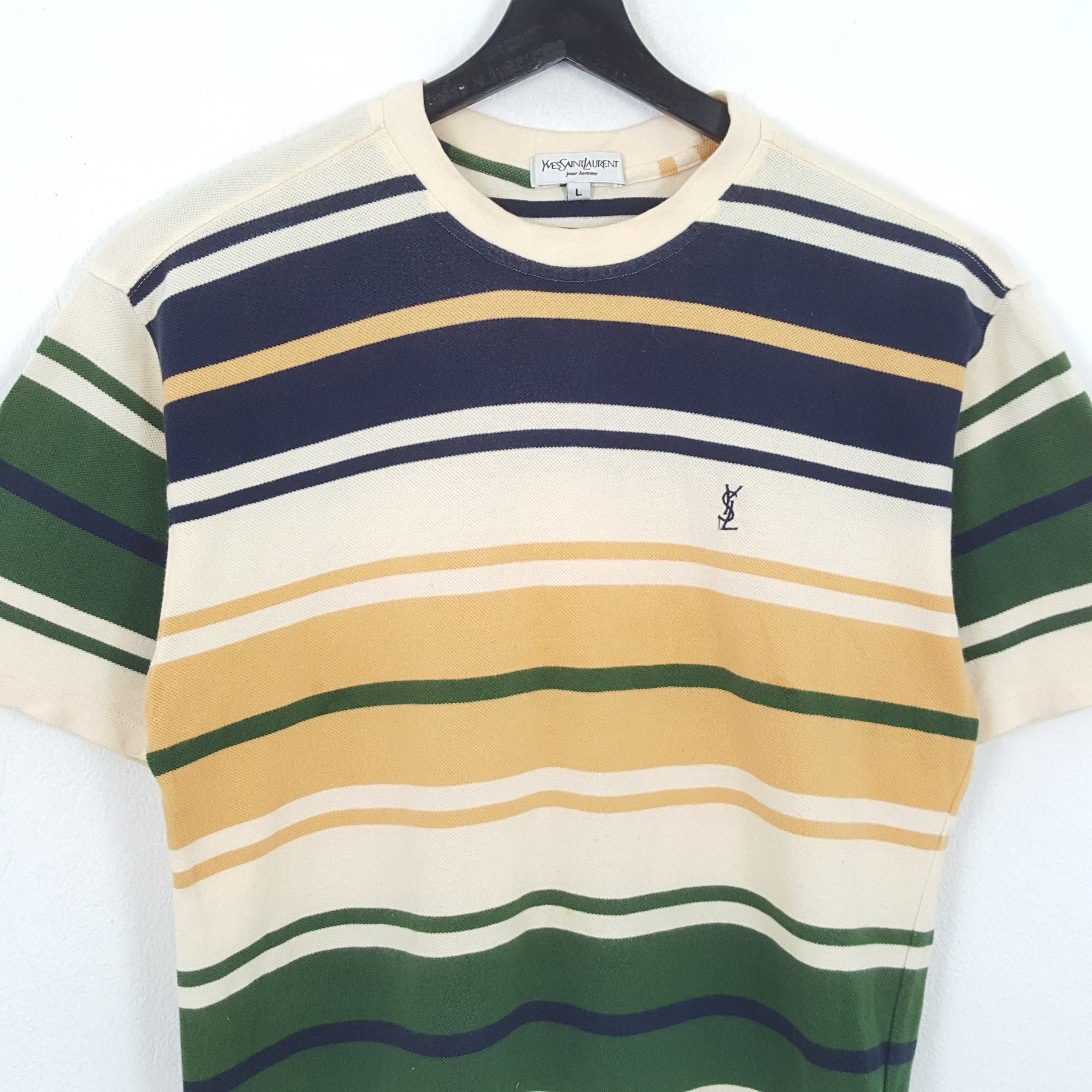 Vintage × Yves Saint Laurent YVES SAINT LAURENT Small Logo Stripes Design Tshirt dp1 Size US L / EU 52-54 / 3 - 2 Thumbnail