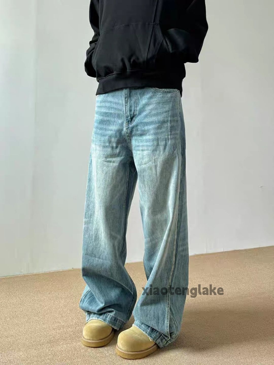 Jean × Vintage Unisex washed faded cleanfit pleated patchwork yuppie jeans Size US 32 / EU 48 - 1 Thumbnail