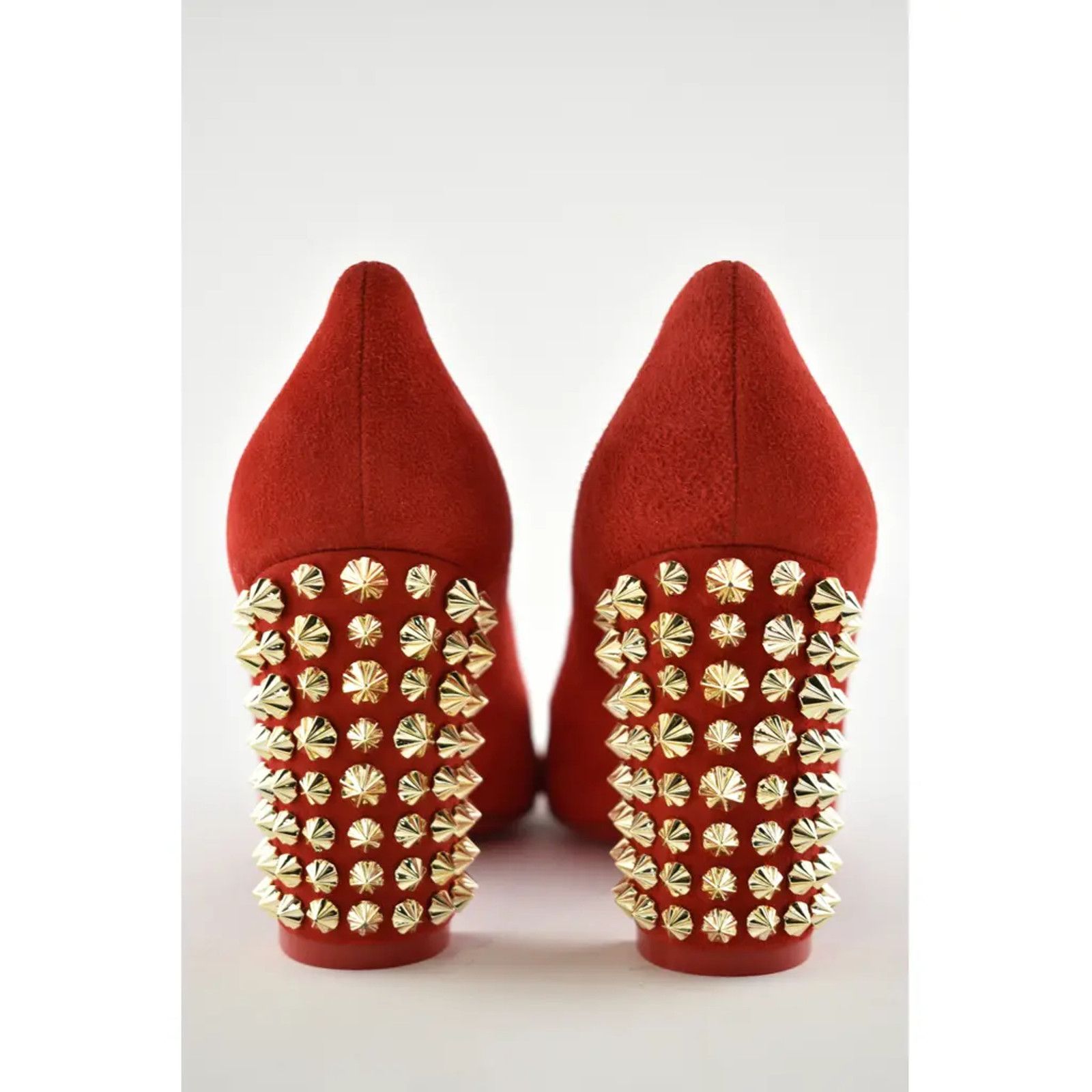 Christian Louboutin Christian Louboutin Marimalus 85 Loubi Red Suede Gold Spike Size US 5.5 / IT 35.5 - 11 Thumbnail