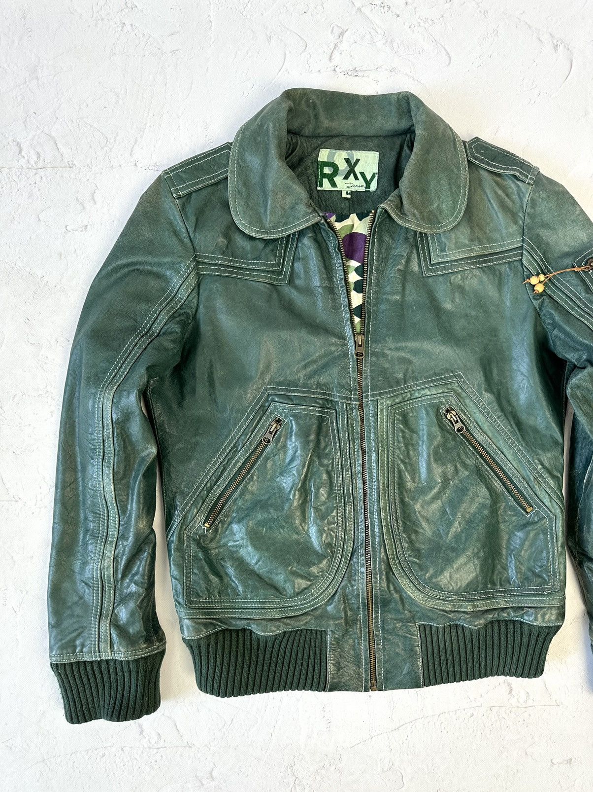 Vintage Vintage Roxy Leather Green Worn Jacket Size M / US 6-8 / IT 42-44 - 2 Thumbnail