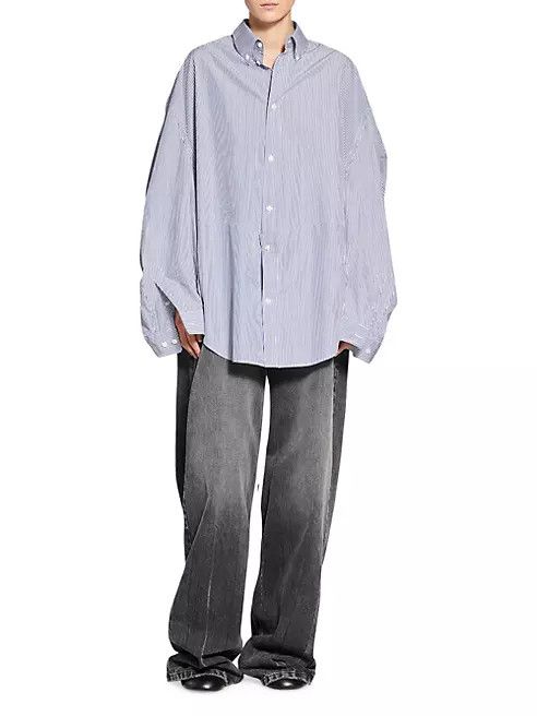 Balenciaga o1bcso1str1124 Twisted Sleeve Shirt in Blue/White Size XS / US 0-2 / IT 36-38 - 2 Thumbnail
