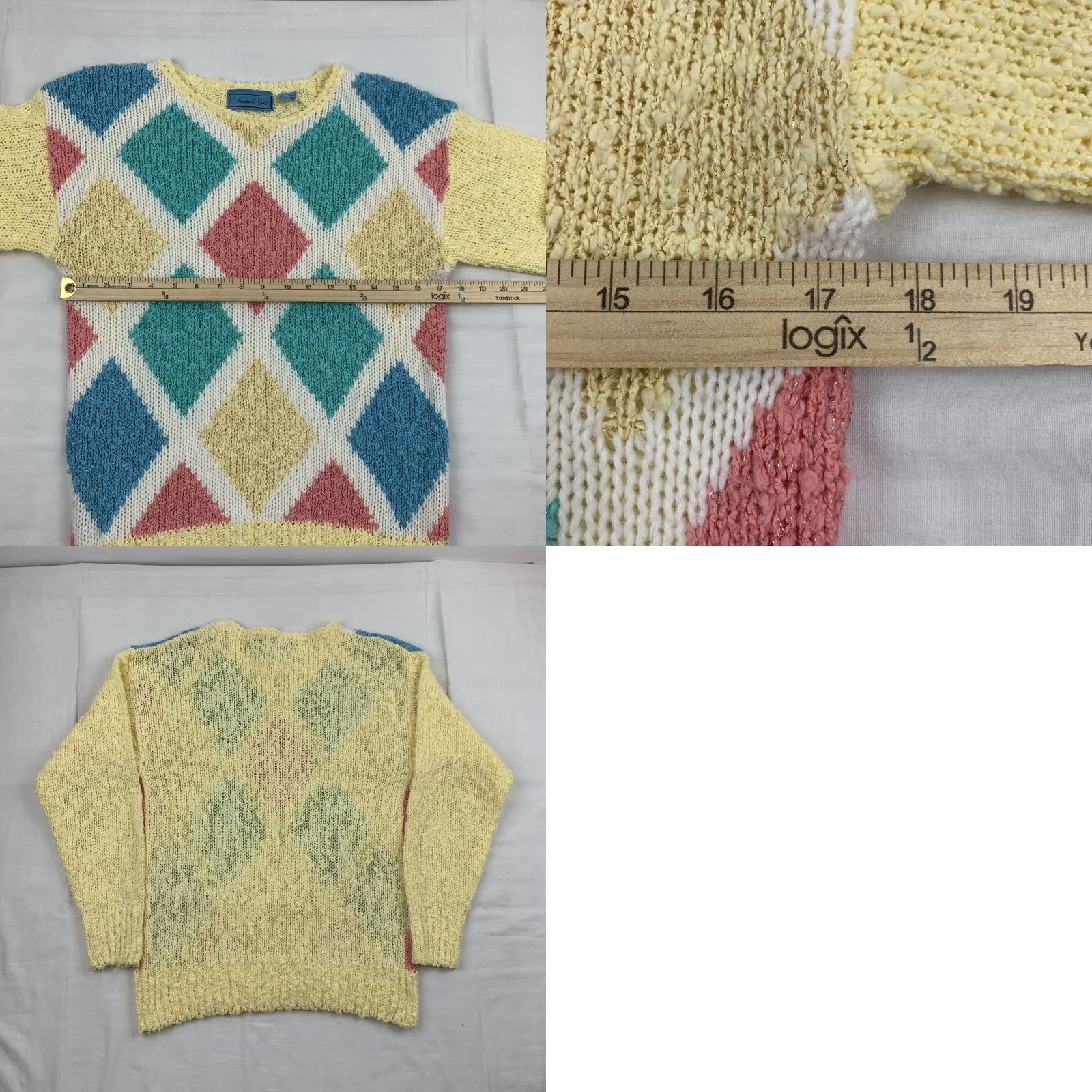 Vintage VINTAGE Susanne Kent Sweater Womens Medium Yellow Knit Gold Geometric 90s Size M / US 6-8 / IT 42-44 - 8 Thumbnail