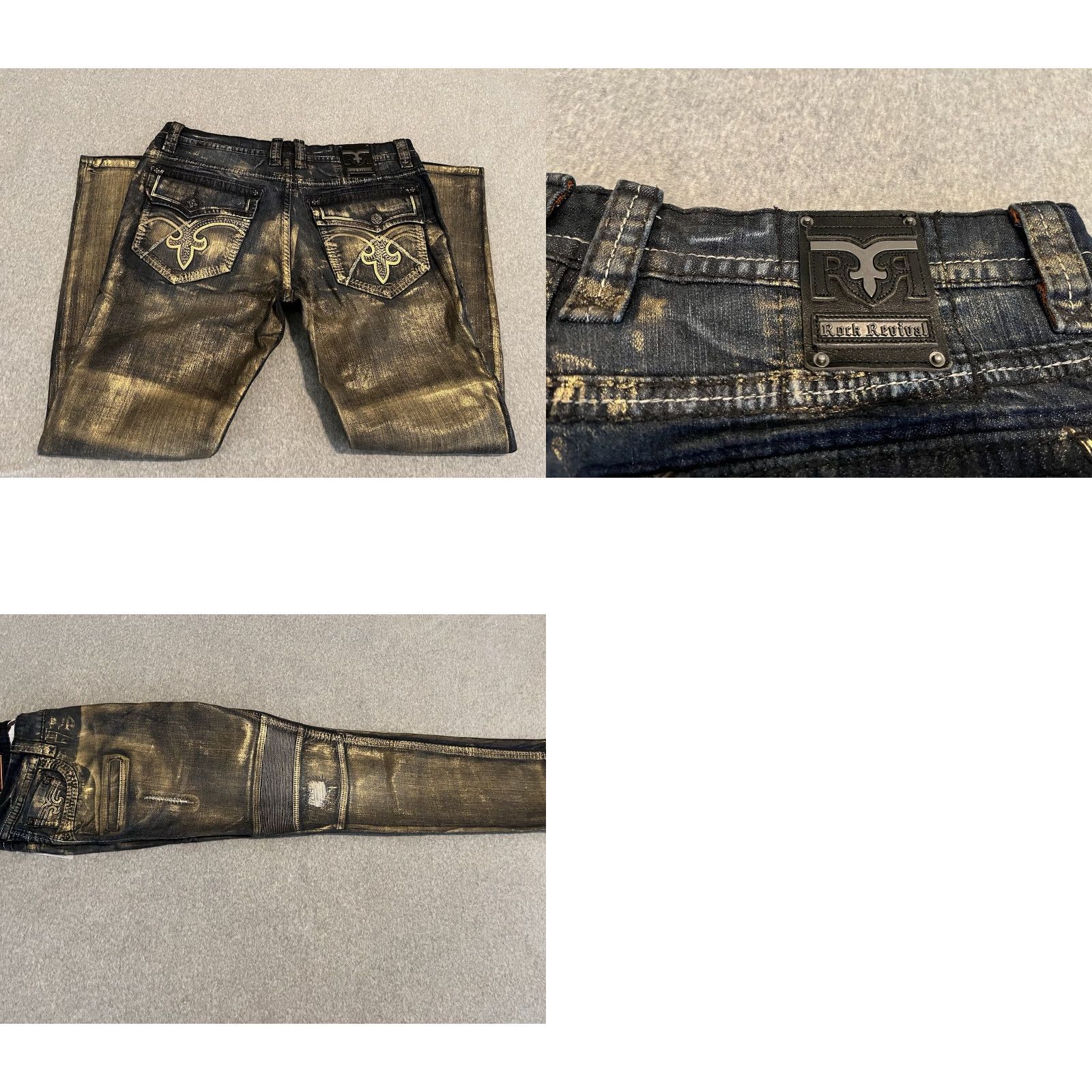 Vintage VINTAGE Rock Revival Jeans Distressed Biker Mens 40x34 Gold NWT Size US 40 / EU 56 - 8 Thumbnail
