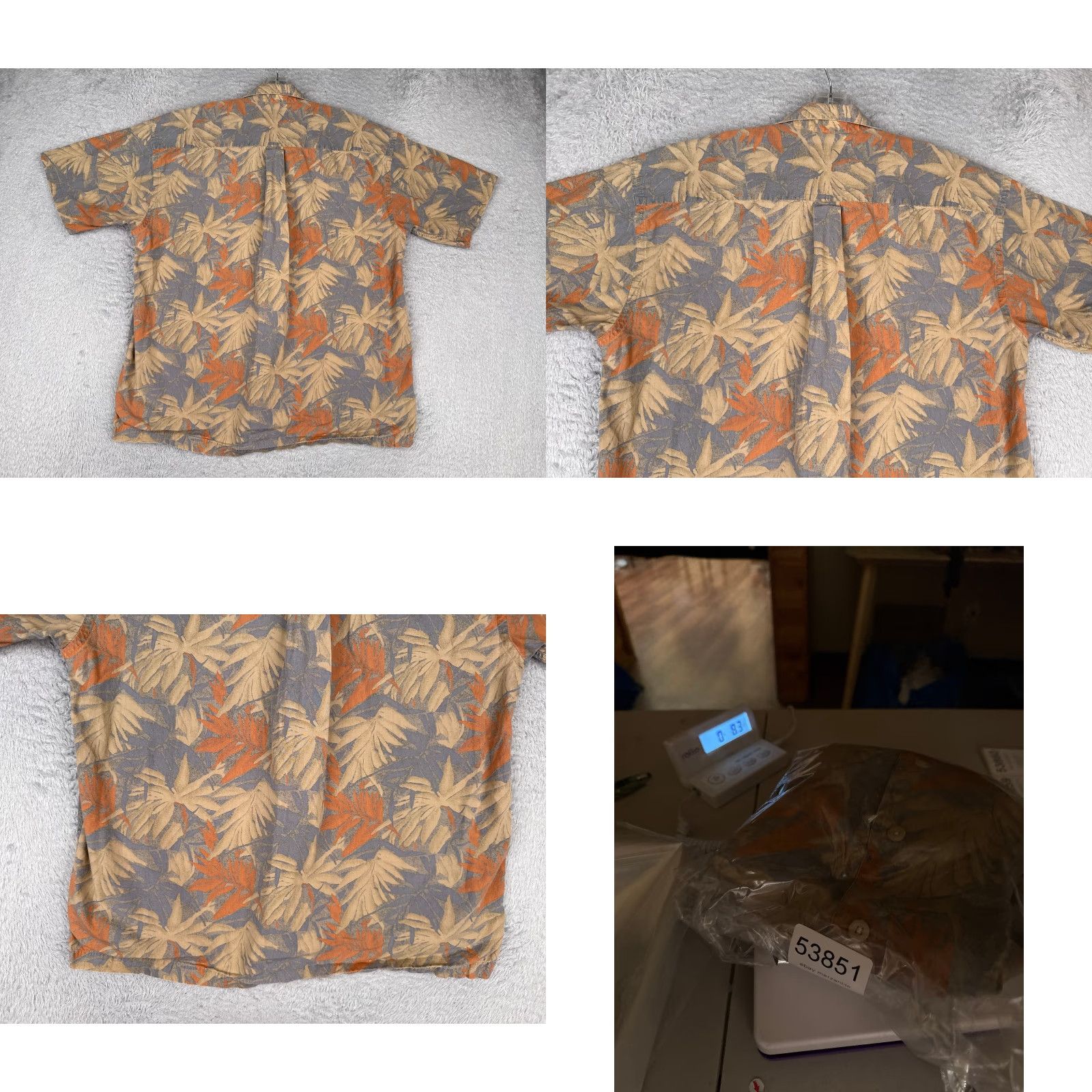 Van Heusen Van Heusen Shirt Men's Gray Floral Leaf 100% Cotton Hawaiian Button-Up Short Sleeve - Adult Medium Size US M / EU 48-50 / 2 - 9 Thumbnail