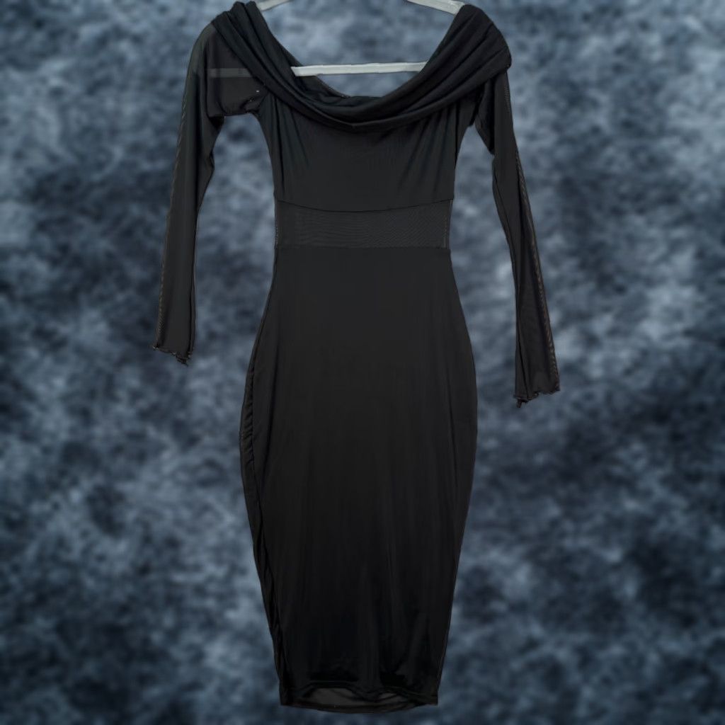 Vintage Windsor Black Off-Shoulder Long Sleeve Midi Dress Womens Small Size S / US 4 / IT 40 - 1 Thumbnail