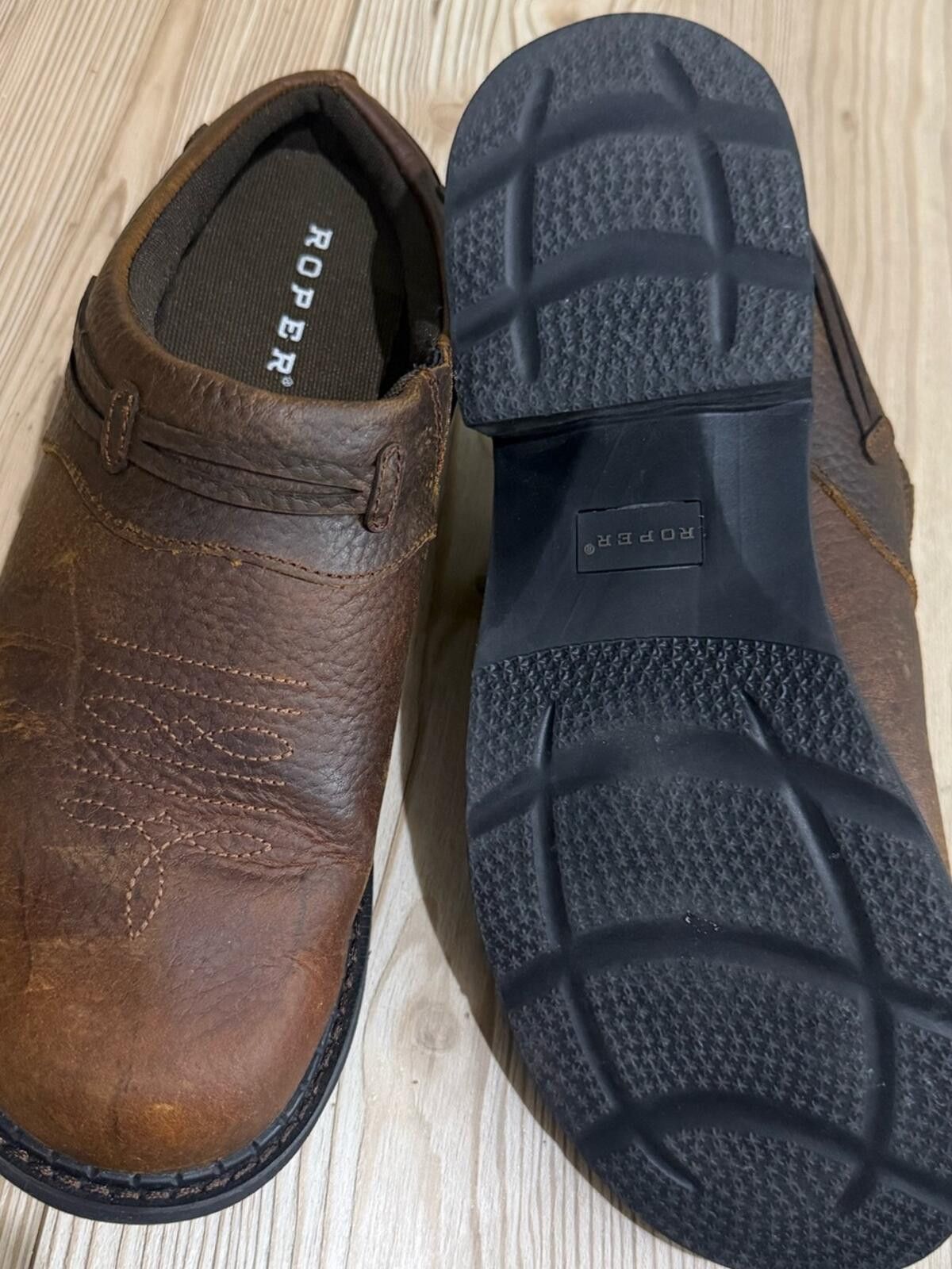 Roper Roper Brown Leather Slip-On Mules Size US 9.5 / EU 42-43 - 2 Thumbnail