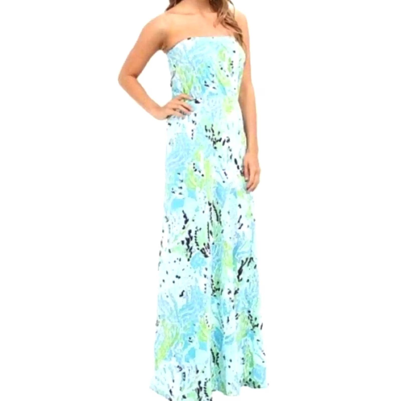 Lilly Pulitzer Lilly Pulitzer Marlisa Strapless Maxi Dress Spa Blue Lets Cha Cha 83839 Women S Size S / US 4 / IT 40 - 4 Thumbnail