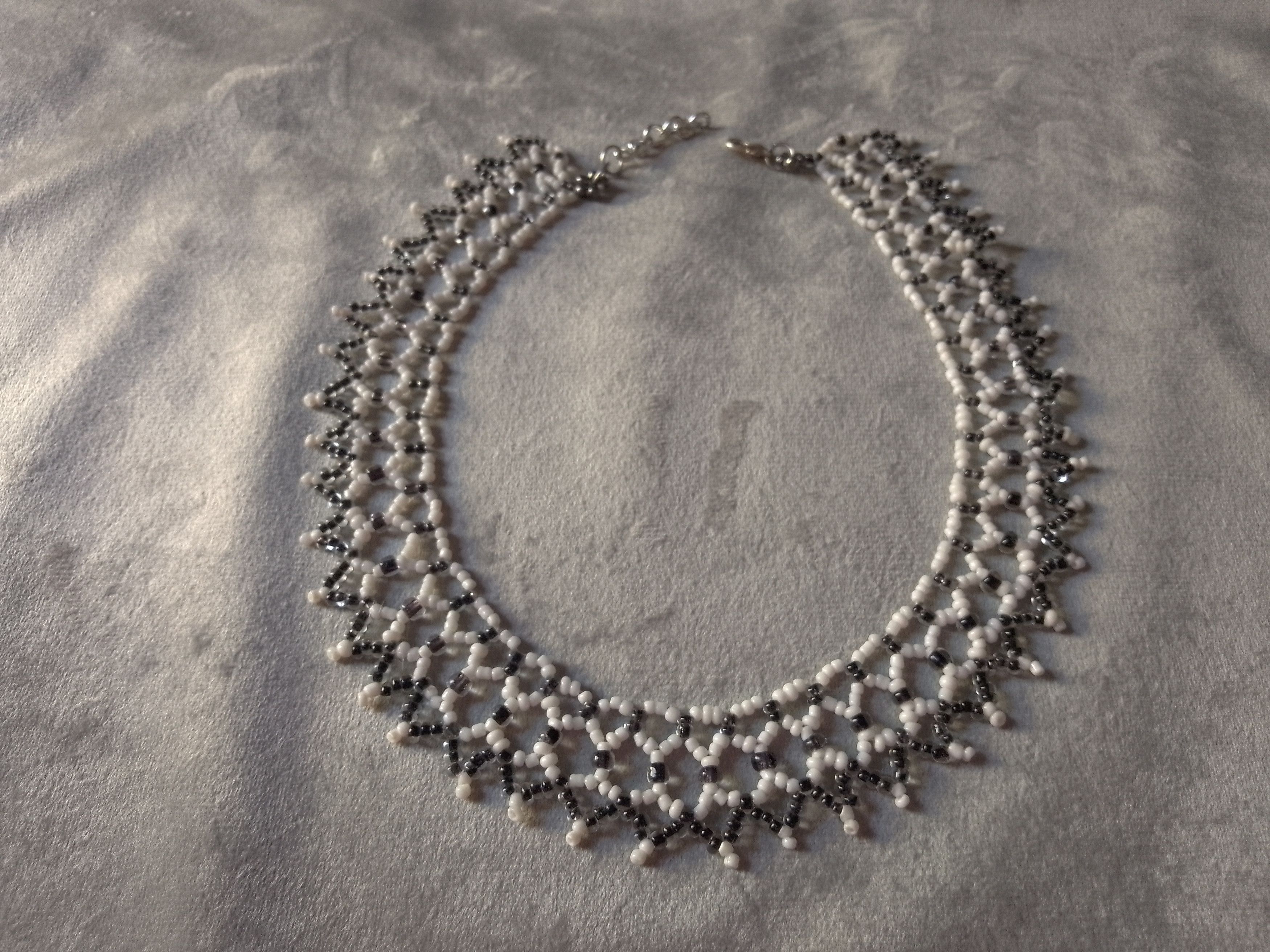 Handmade Necklace Black/White Embroidered Netted Elegant Size ONE SIZE - 1 Thumbnail