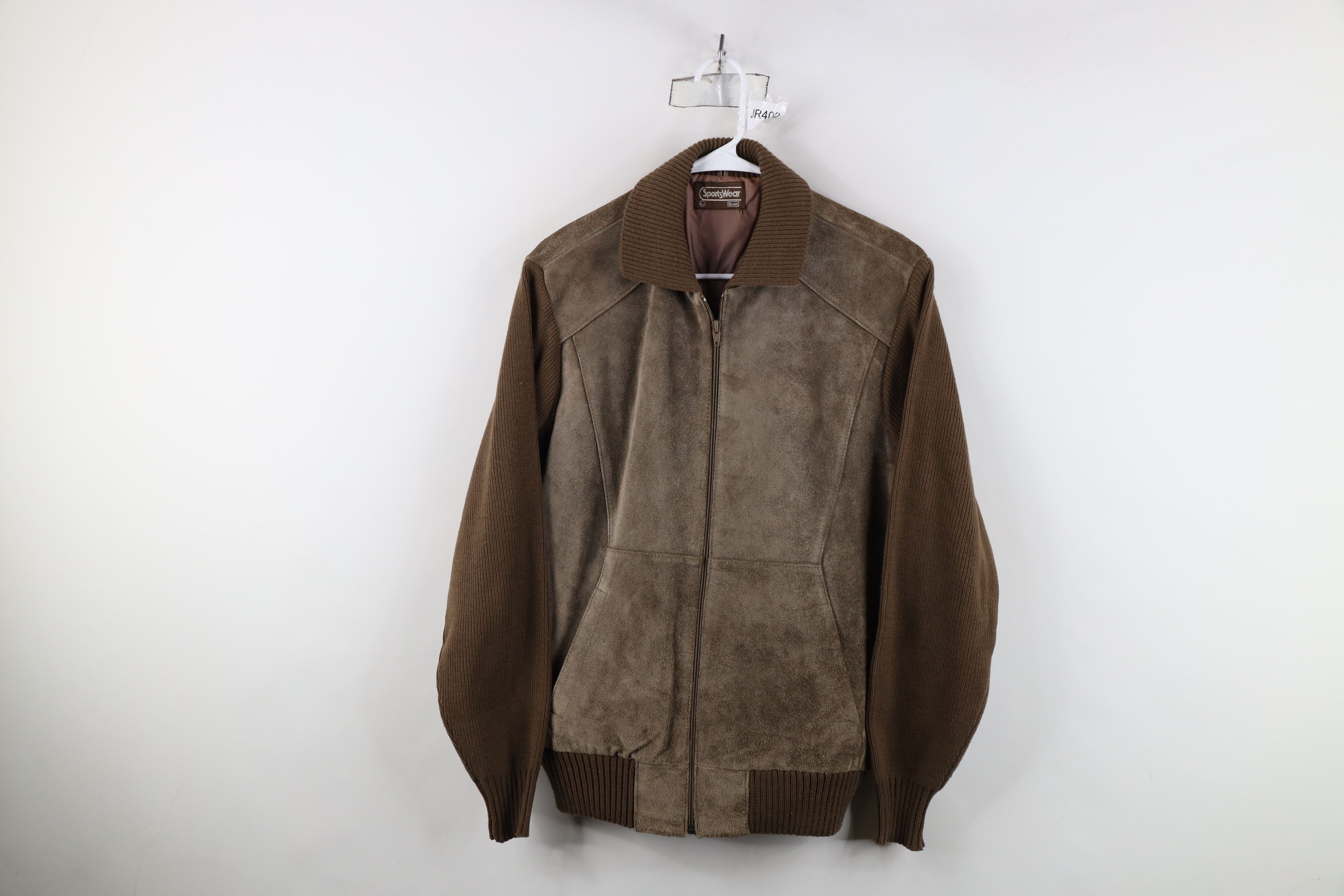 Vintage Vintage 70s Streetwear Leather Knit Sweater Jacket Swacket Size US L / EU 52-54 / 3 - 1 Thumbnail