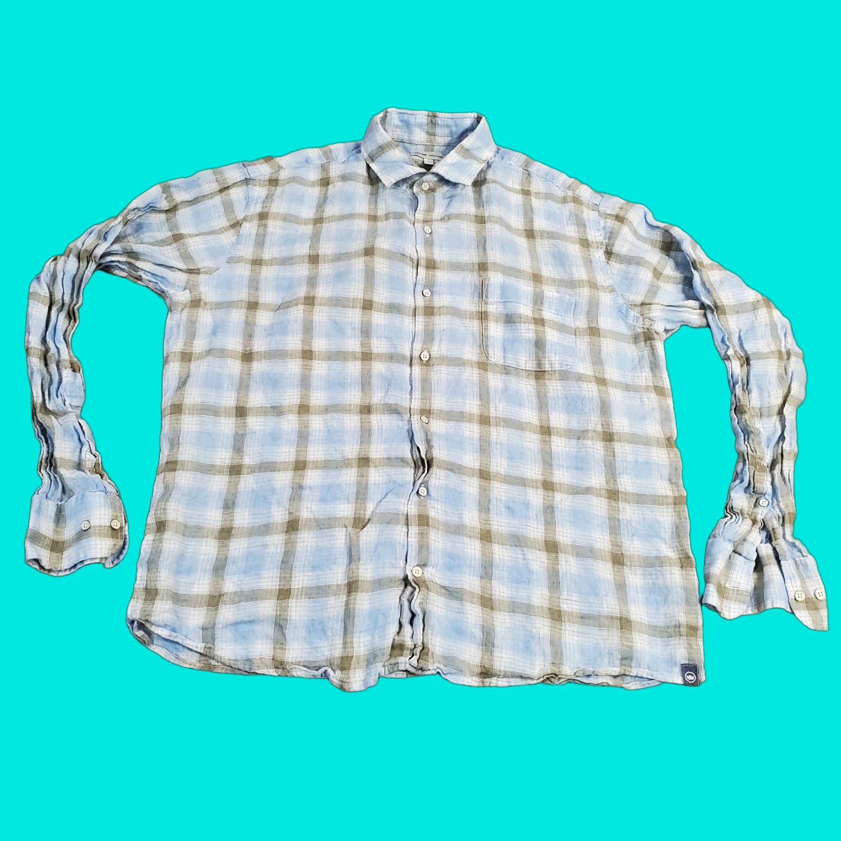 Peter Millar Peter Millar Linen Shirt Mens Large Blue White Button Up Long Sleeve Collar Size US L / EU 52-54 / 3 - 1 Thumbnail