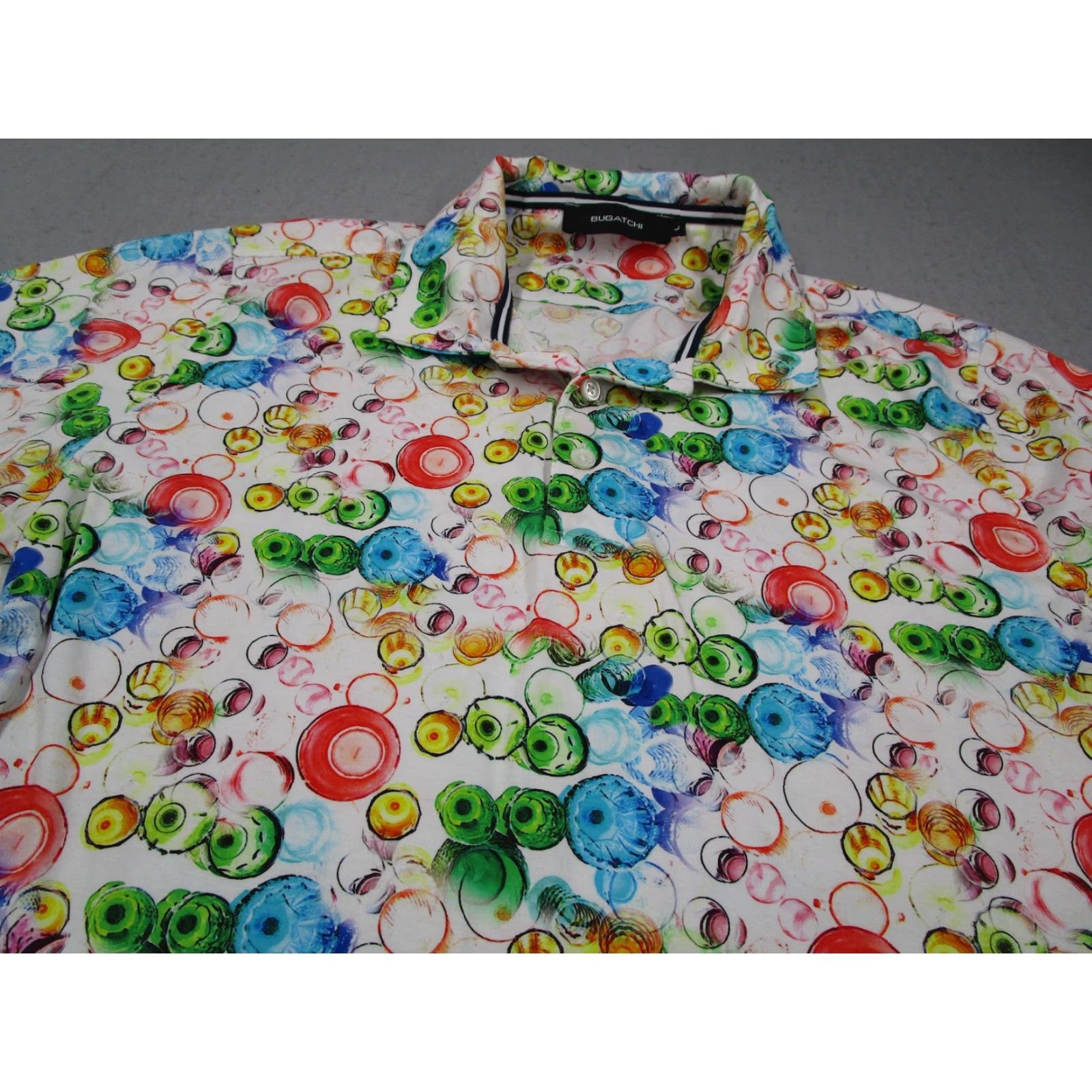 BUGATCHI Bugatchi Polo Shirt Mens L White Multicolor Abstract Print The Phoenician Golf Short Sleeve Embroidered Circle Graphic Print Size US L / EU 52-54 / 3 - 2 Thumbnail