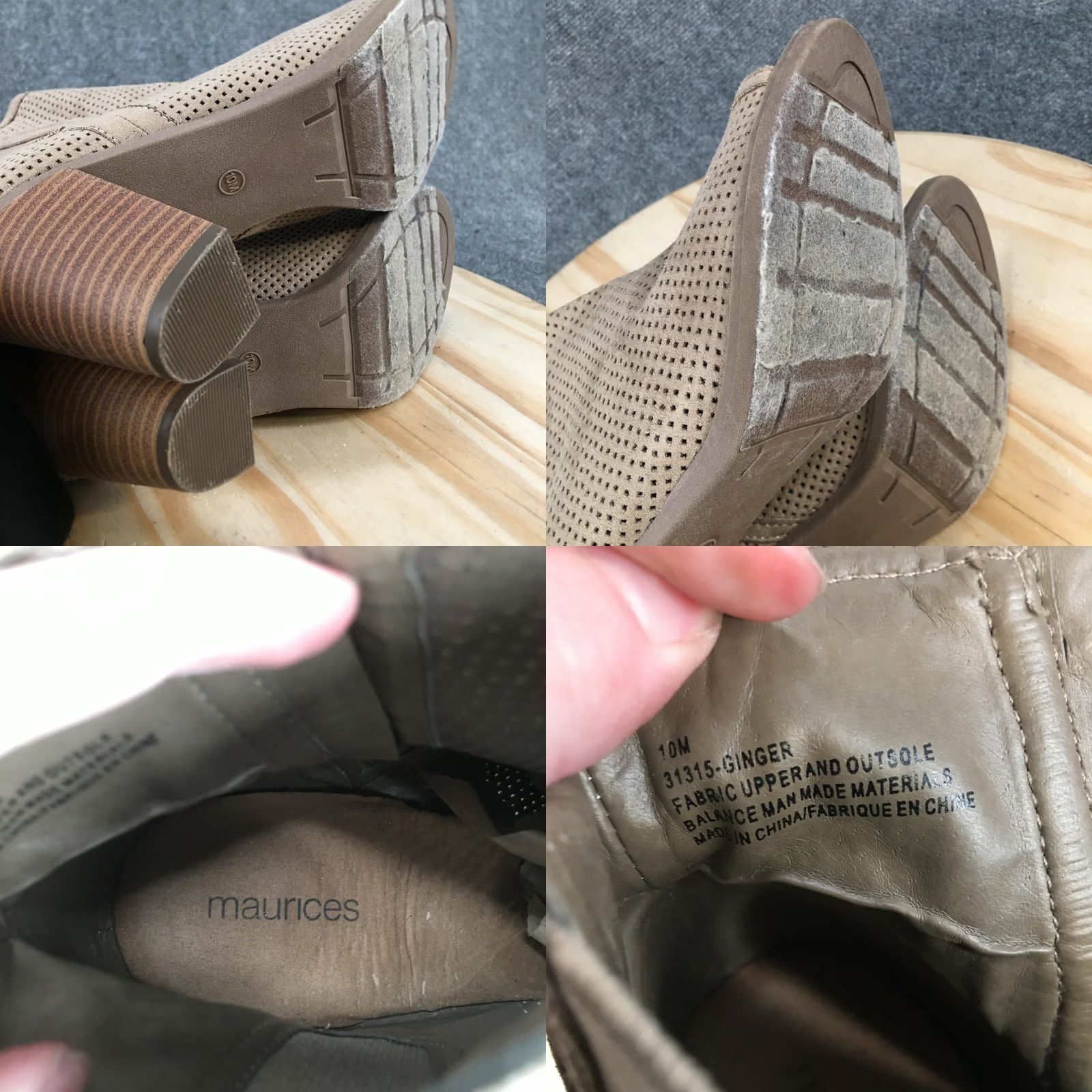 Vintage Maurices Boots Womens 10 M Ginger Chelsea Tan Fabric Perforated Peep Toe Block Size US 8 / IT 38 - 9 Thumbnail