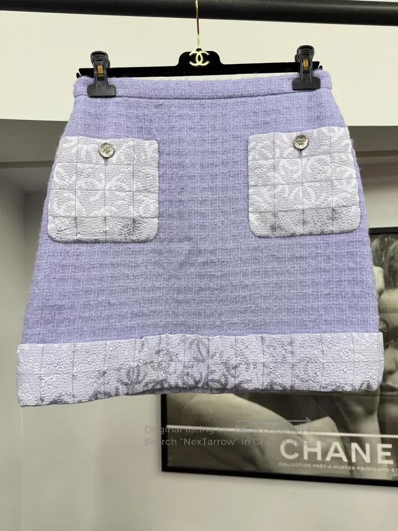 Chanel Purple silk stitching skirt
