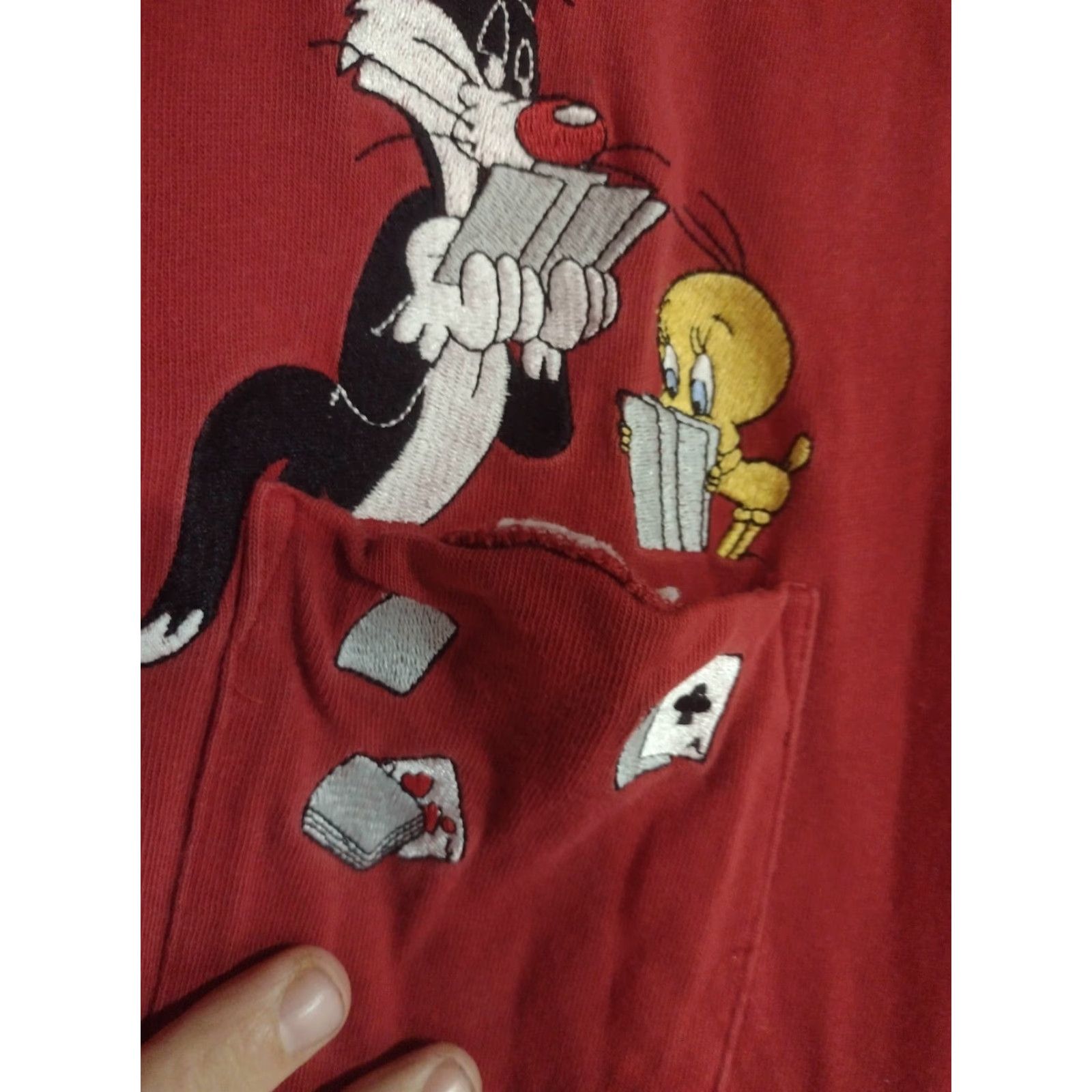 Vintage VINTAGE Warner Bros. Sylvester Tweety Cartoon T-Shirt M Red Embroidered 90s Unisex Size US M / EU 48-50 / 2 - 3 Thumbnail