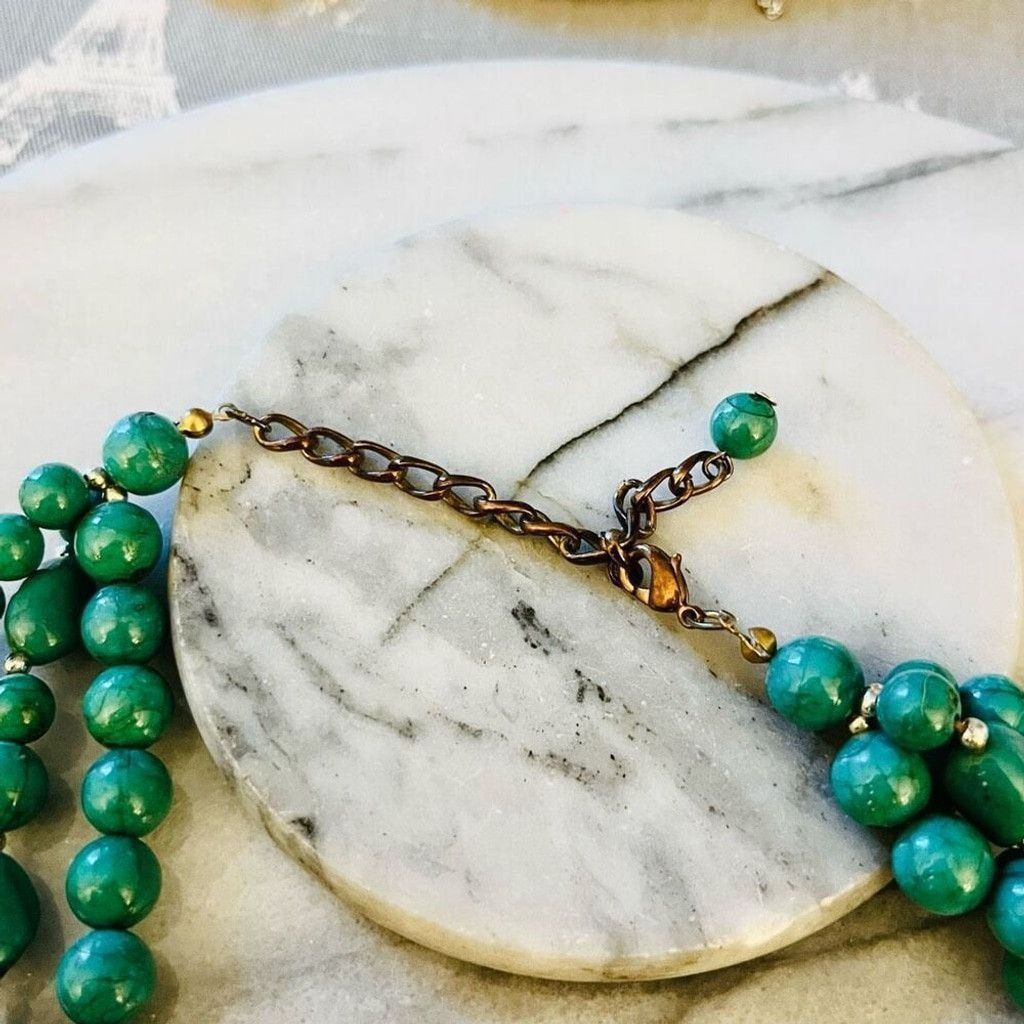 Jewelry Enamel Flower Statement Necklace Teal Green Beaded Size ONE SIZE - 6 Thumbnail