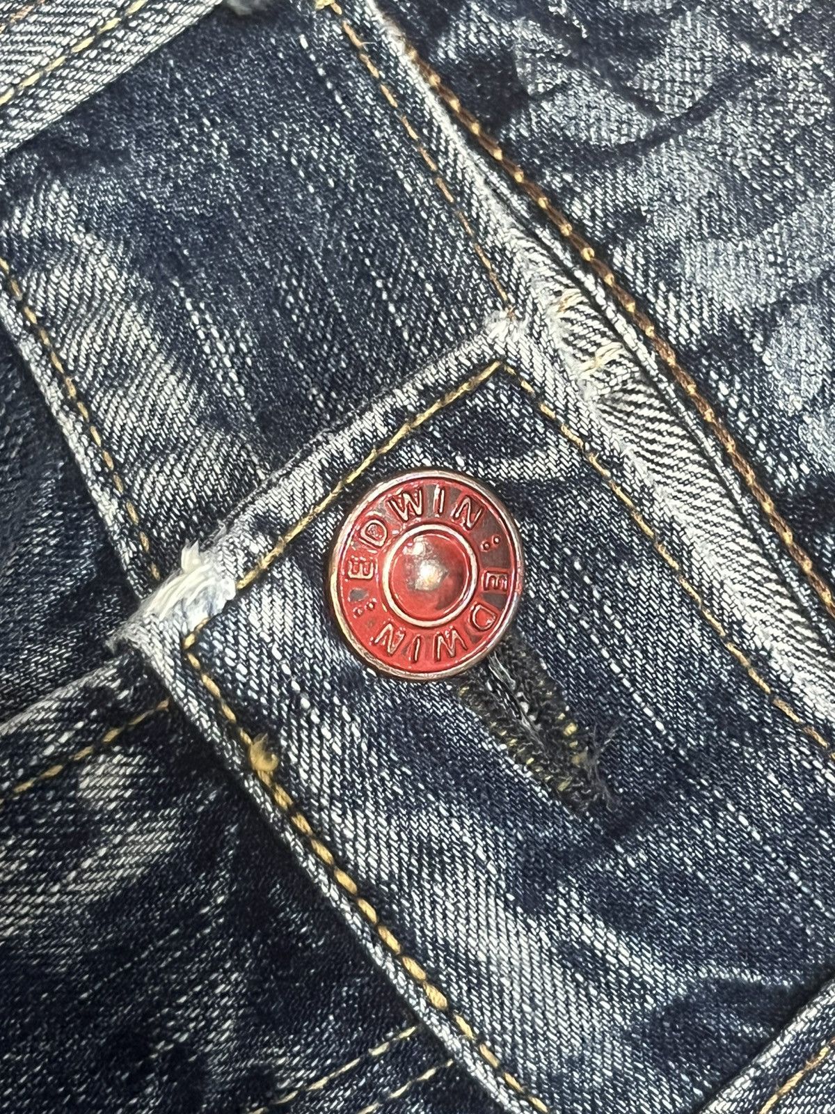 Edwin Edwin 503 Blue Trip Slashed Blue Washed Straight Leg Jeans Size US 34 / EU 50 - 5 Thumbnail