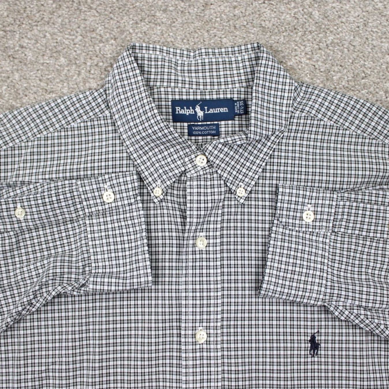 Ralph Lauren Ralph Lauren Yarmouth Dress Shirt Mens 17 1/2 35 Black/Blue/White Cotton L/S Shirt Mens Regular 100% Cotton Solid Logo Preppy Classic Women? No Size 48R - 2 Thumbnail
