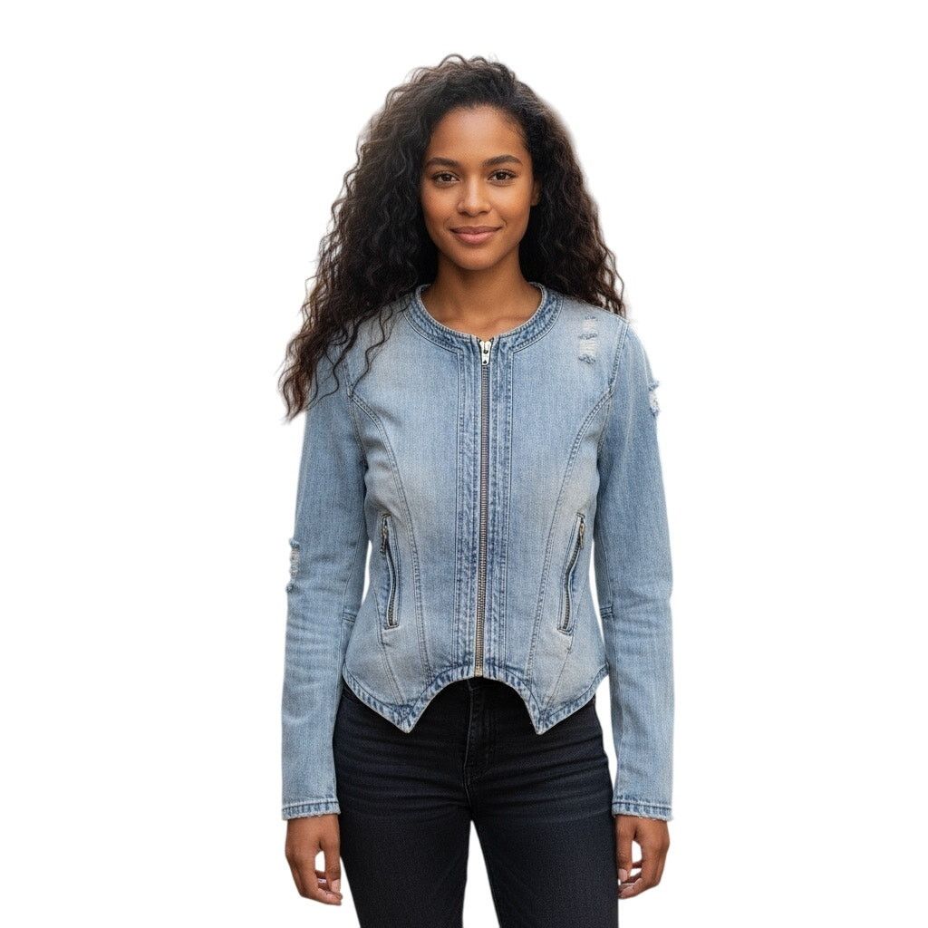 BLANKNYC BLANK NYC Blue Long Sleeve Zip Pocket Denim Zip Up Jacket Size S / US 4 / IT 40 - 1 Thumbnail