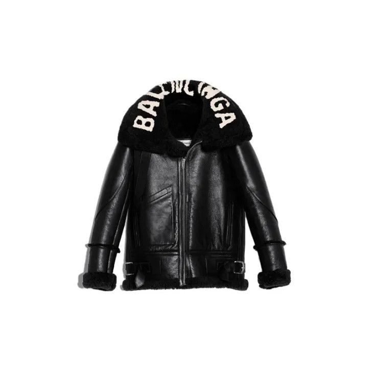 Balenciaga Women's Full Zip Black Shearling Jacket 0079-250