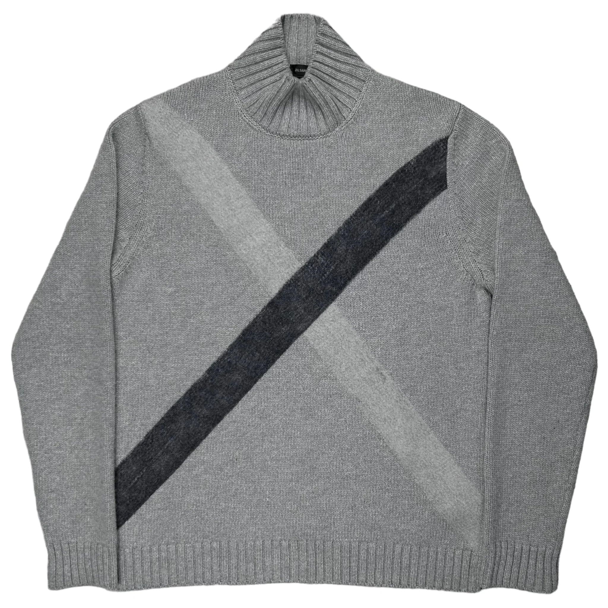 image of Jil Sander Cross Stripe Cashmere Knit Sweater - Aw13 in Grey, Men's (Size XL)