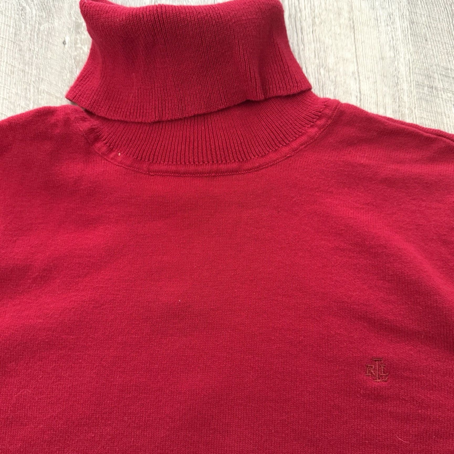Ralph Lauren Lauren Ralph Lauren Turtleneck Sweater Womens XL Red 100% Cotton Lightweight Pullover Logo Classic Knit" Size XL / US 12-14 / IT 48-50 - 3 Thumbnail