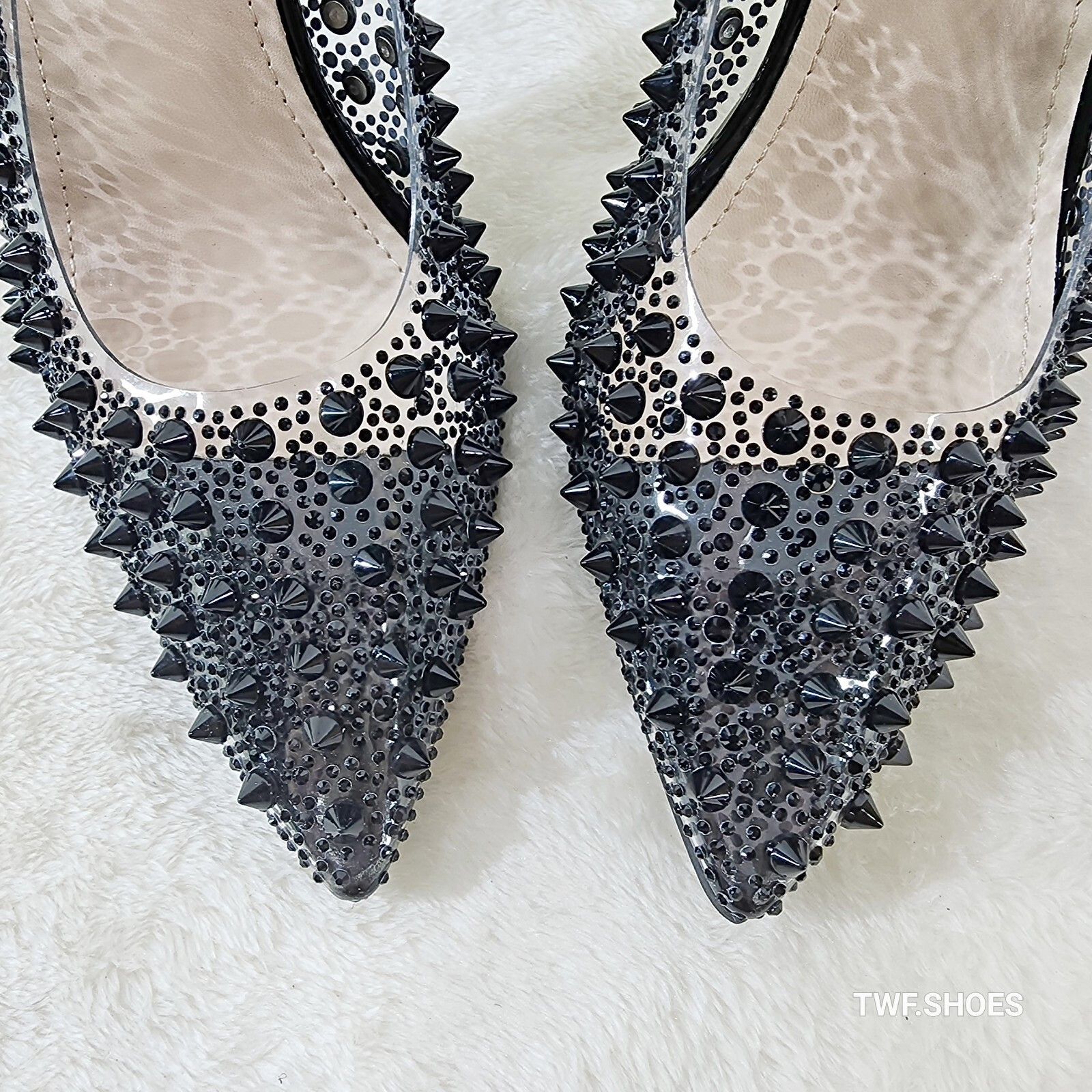 Other Spicy Stiletto PVC Clear Pumps Black Studs & Rhinestone Pump Size US 6.5 / IT 36.5 - 4 Thumbnail