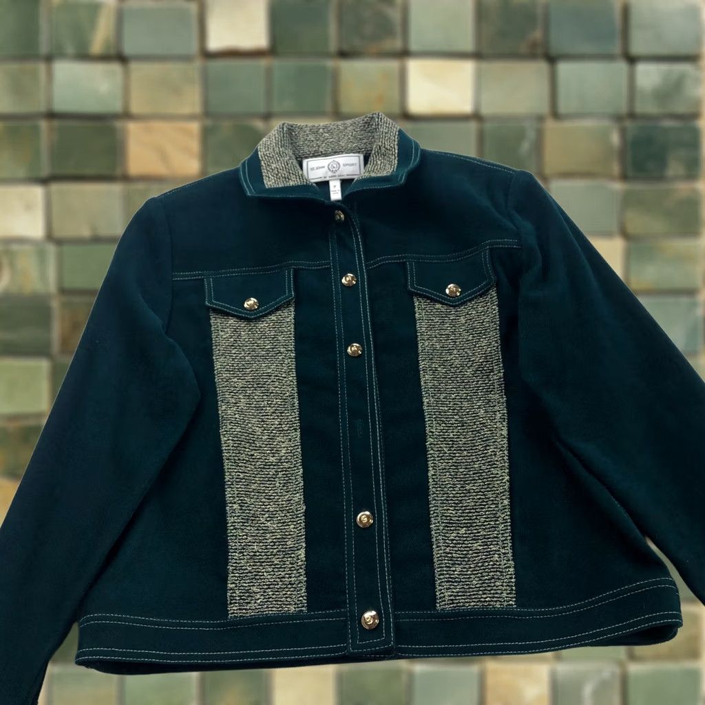 St. John St. John Sport Jacket Womens PP Dark Grreen Marie Gray Size Petite Button Blazer Green PLS READ Size XXS / US 00 / IT 34 - 1 Thumbnail