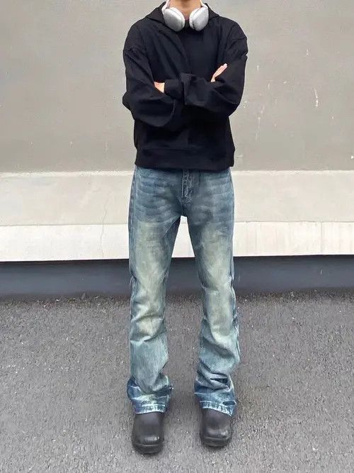 Japanese Brand × Jean High Street Aged Washed Straight Leg Micro Flare Jeans Size US 33 - 1 Thumbnail