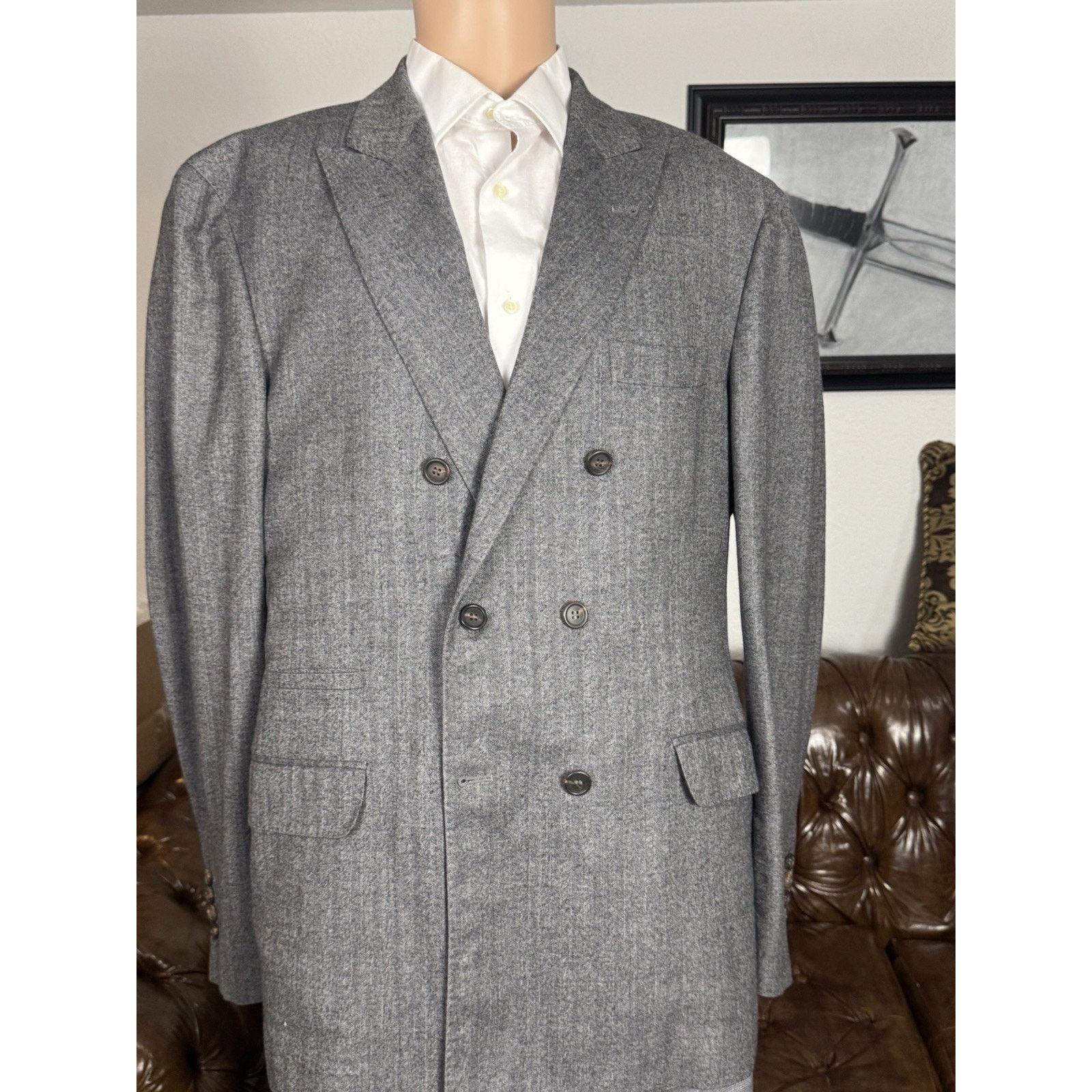 Brunello Cucinelli Flannel Gray Herringbone Sportcoat 56/46