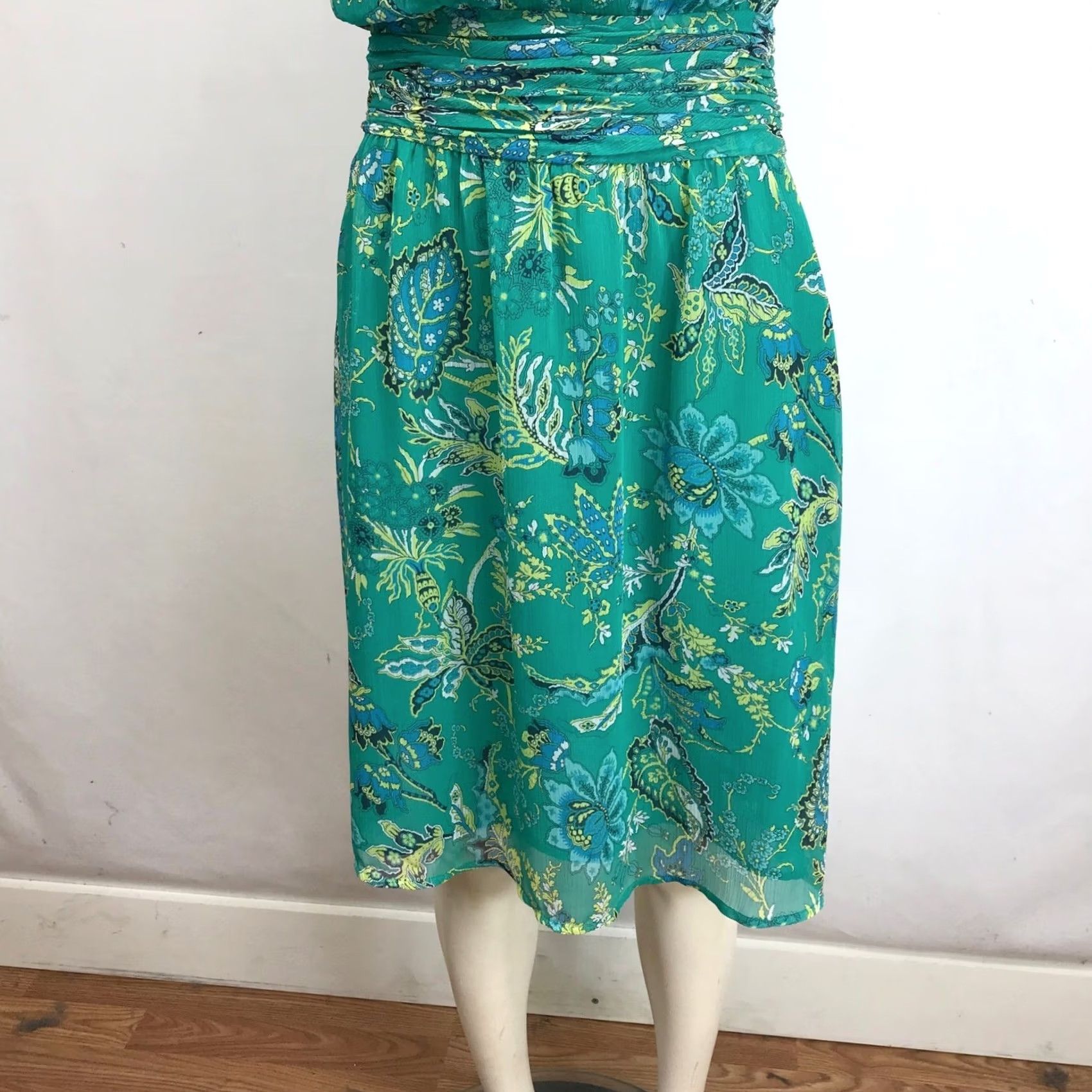 Ann Taylor LOFT Ann Taylor Midi Dress Size 4 Teal Blue Paisley Print Halter Neck Keyhole Size S / US 4 / IT 40 - 3 Thumbnail