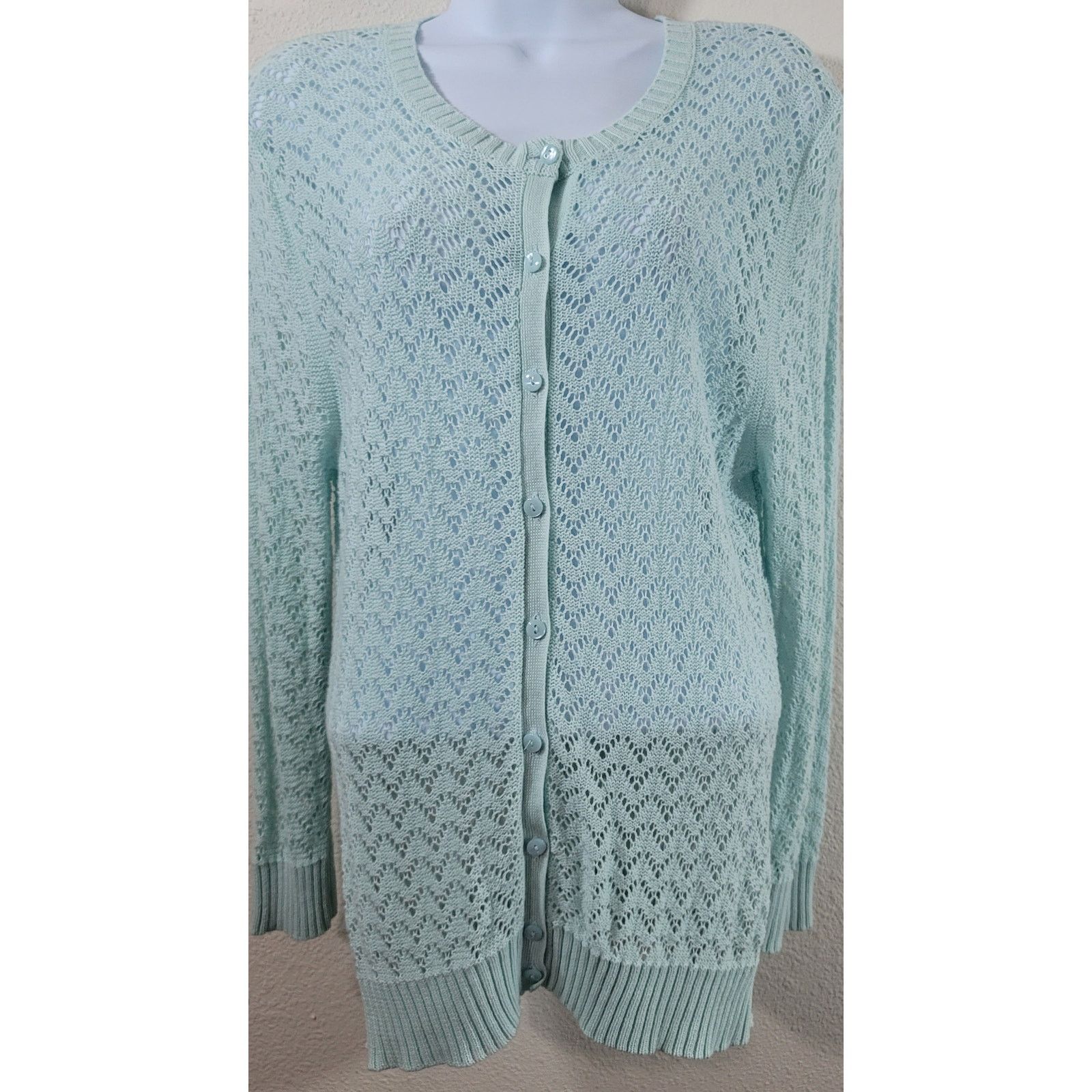 Croft & Barrow Croft & Barrow Mint Green Open Knit Cardigan Sweater Large Size L / US 10 / IT 46 - 1 Thumbnail
