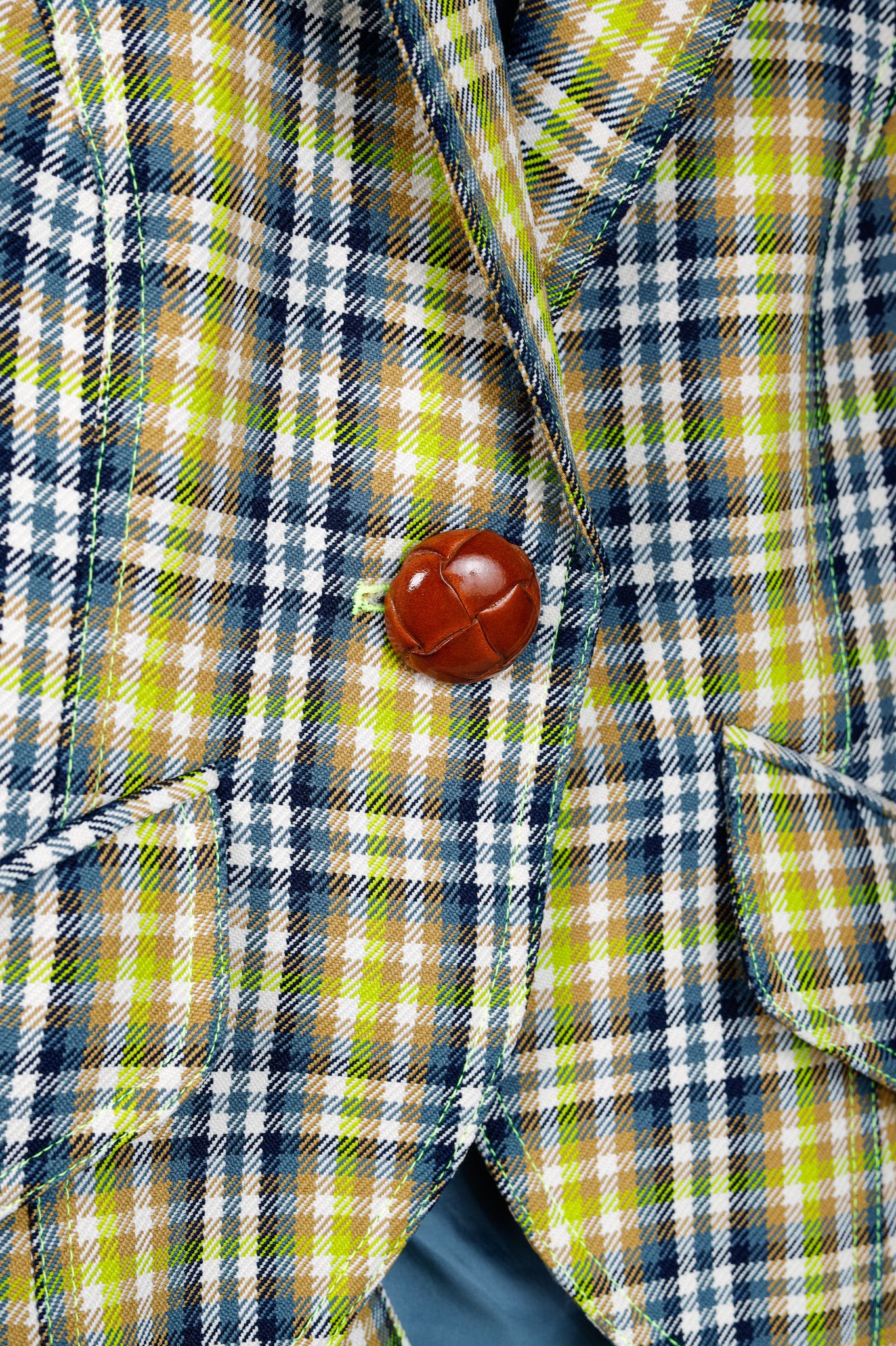 SMYTHE Smythe SS/23 Lime Plaid Pouf Sleeve One Button Blazer Size S / US 4 / IT 40 - 8 Thumbnail