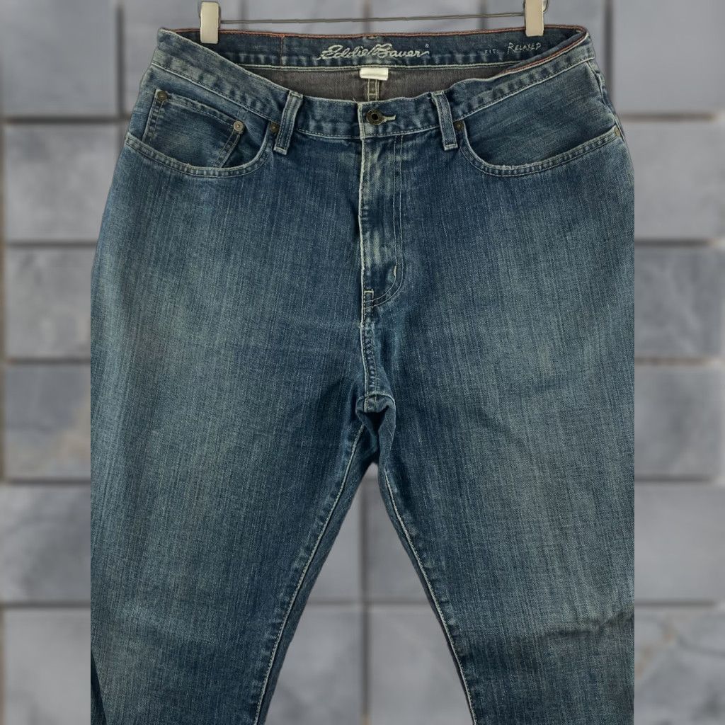 Eddie Bauer Eddie Bauer Jeans Mens 34 Blue Straight Relaxed Distressed 5-Pocket Denim Cotton Blend Pants Size US 34 / EU 50 - 1 Thumbnail