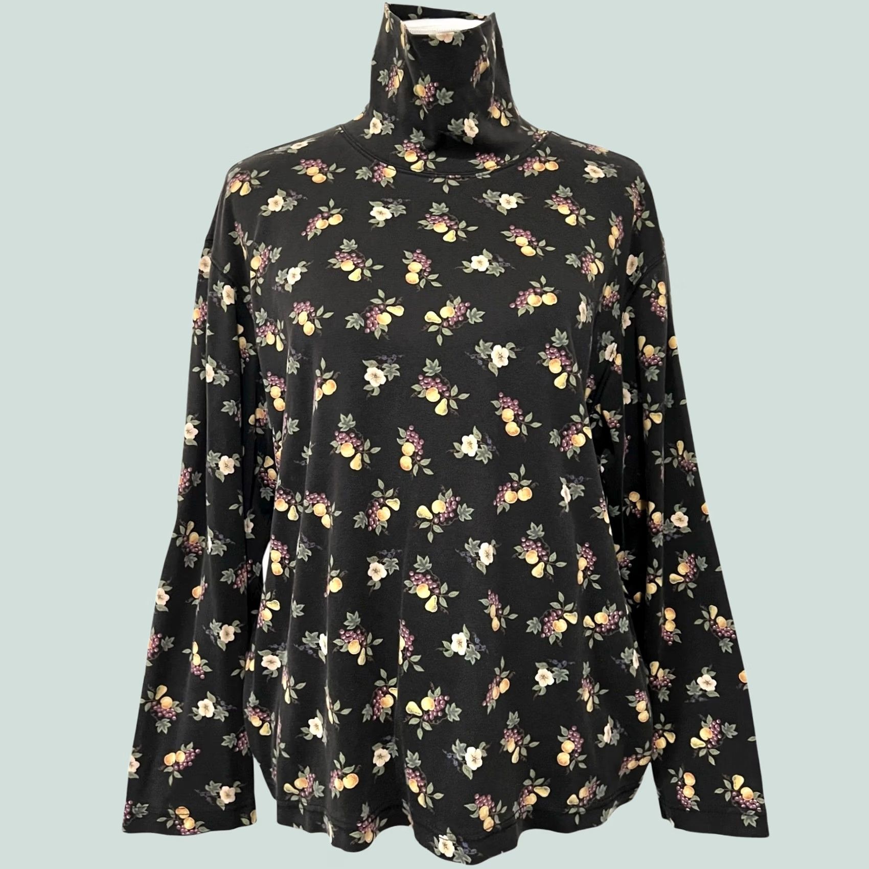 Talbots VINTAGE Talbots Fruit & Floral Pattern Turtleneck Women’s XL Black 100% Cotton Blouse Size XL / US 12-14 / IT 48-50 - 1 Thumbnail