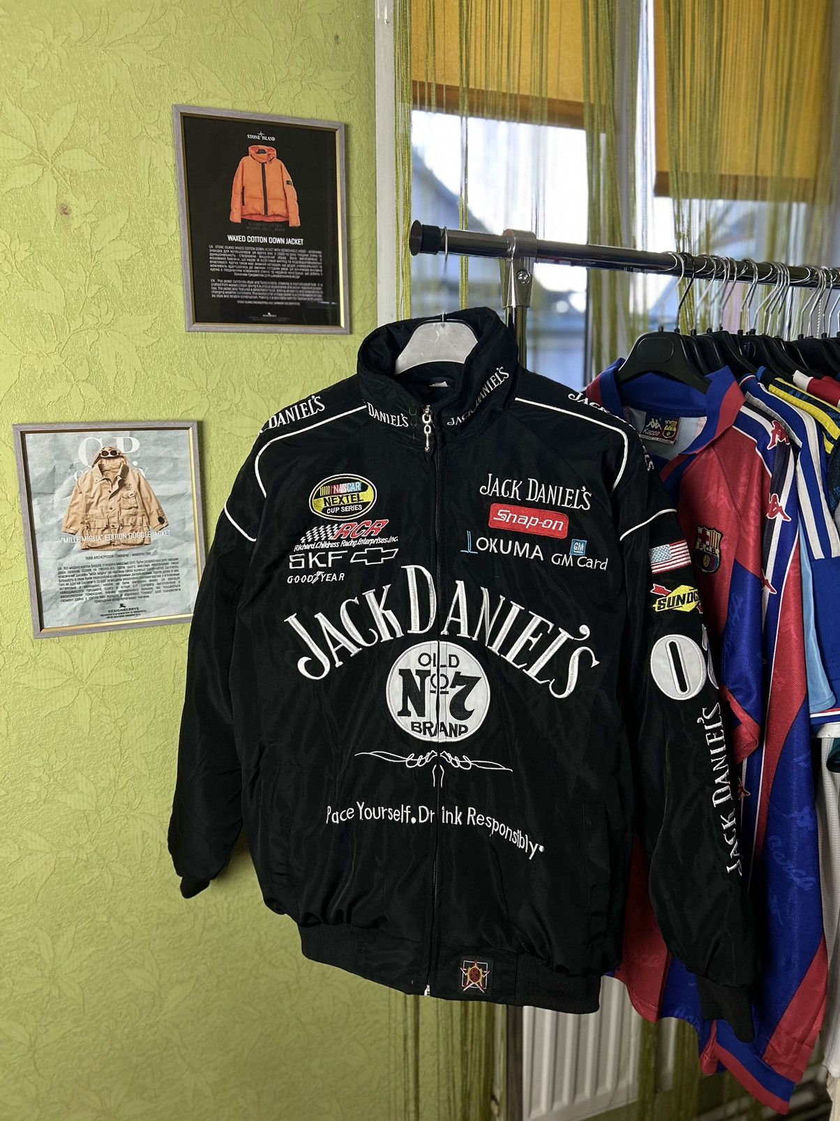image of Jack Daniels Racing Black Jacket Big Logo 90S, Men's (Size Medium)