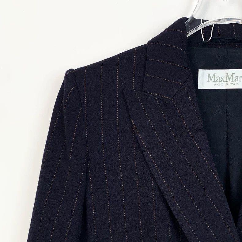 Max Mara Max Mara Navy vertical striped wool lapel double-breasted Size S / US 4 / IT 40 - 3 Thumbnail