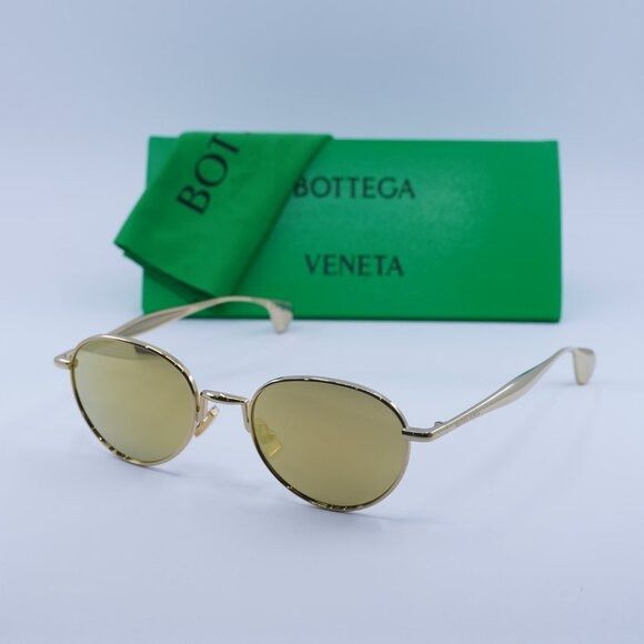 Bottega Veneta Bottega Veneta BV1396S 002 Sunglasses Gold Round Frame Size ONE SIZE - 1 Thumbnail