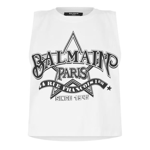Balmain o1g2r1mq0924 Western Tank Top in White & Noir Size M / US 6-8 / IT 42-44 - 1 Thumbnail