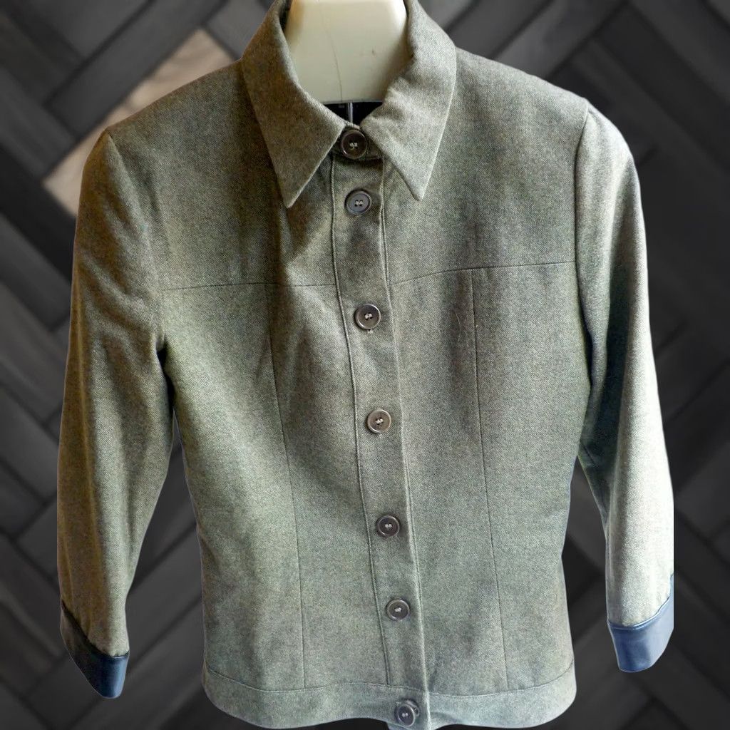 CO Co-Op Skirt Suit Women Size 4 Wool Greenish Brown Leather Like Cuff 2-Piece Set Jacket AP-AP 18" Blazer Pencil Skirt Barneys Made in Italy Size 27" / US 4 / IT 40 - 1 Thumbnail