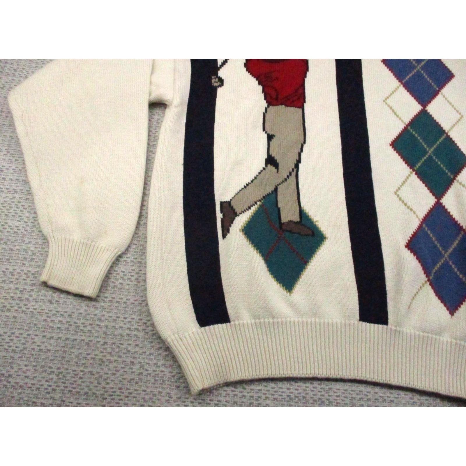 Jantzen VINTAGE Jantzen Sweater Mens XL Golf Argyle Cream Knit 100% Cotton 90s Size US XL / EU 56 / 4 - 3 Thumbnail