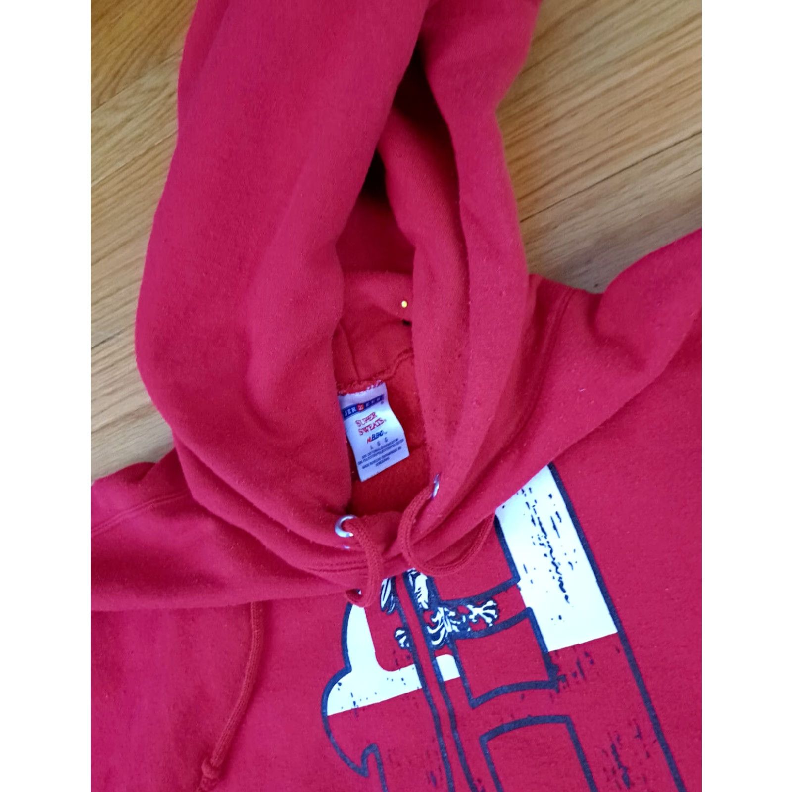 Jerzees VINTAGE Polska in Detroit Pullover Hoodie Sweatshirt L Red Jerzees Super Sweats Unisex Adults Mens Womens Size US L / EU 52-54 / 3 - 3 Thumbnail