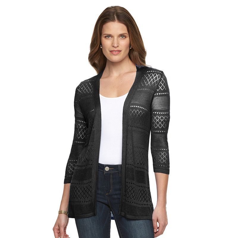 Croft & Barrow Croft & Barrow® Pointelle Open-Front Black Cardigan Size XL / US 12-14 / IT 48-50 - 1 Thumbnail